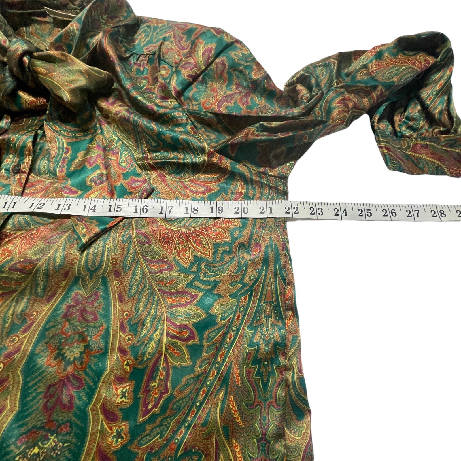 Russ Vintage Blouse Womens Sz 14 Neck Tie Business/Classy, Shoulder Pads Buttons