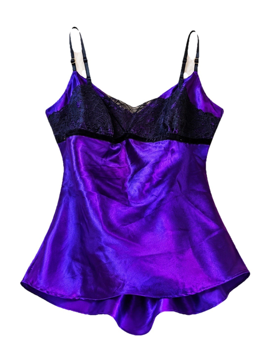 Vintage Frederick’s of Hollywood lingerie 2Pc Iridescent, Purple Black Satin Med