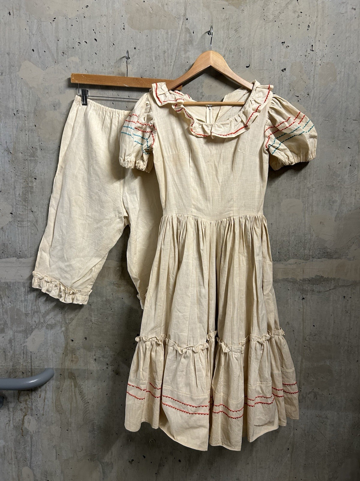 Vintage 1970’s Dress Women’s Ivory Prarie Bloomers Set Short Sleeve Hupil