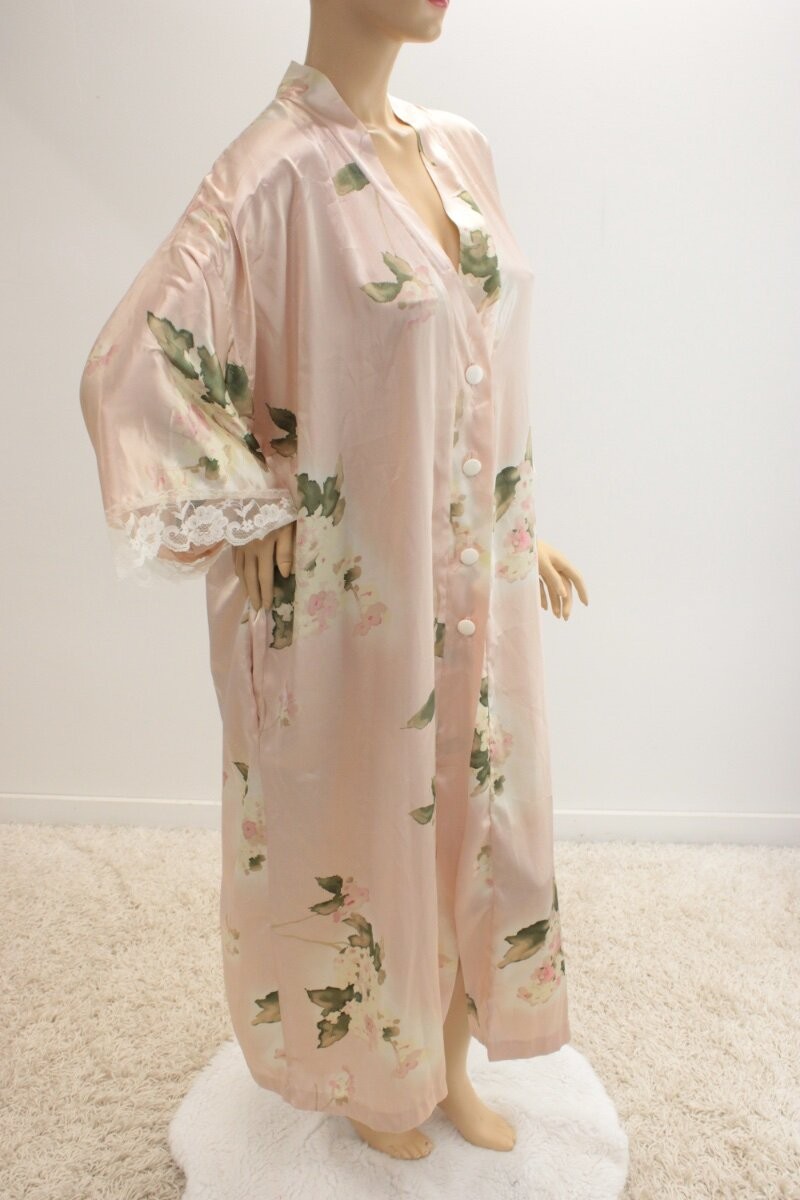 Vtg Long Kimono Robe Soft Slippery Satin Plus Size 2X F Shiny Polyester Diva Fem