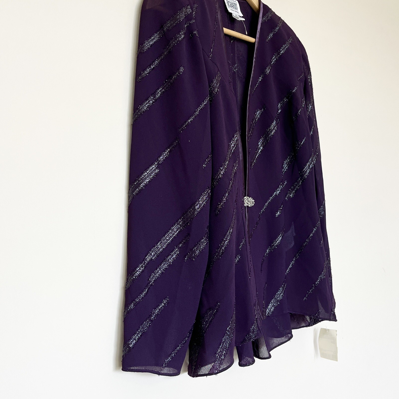 R & M Richards Karen Kwong Sheer Evening Jacket Shimmer Rhinestone Clasp 6P