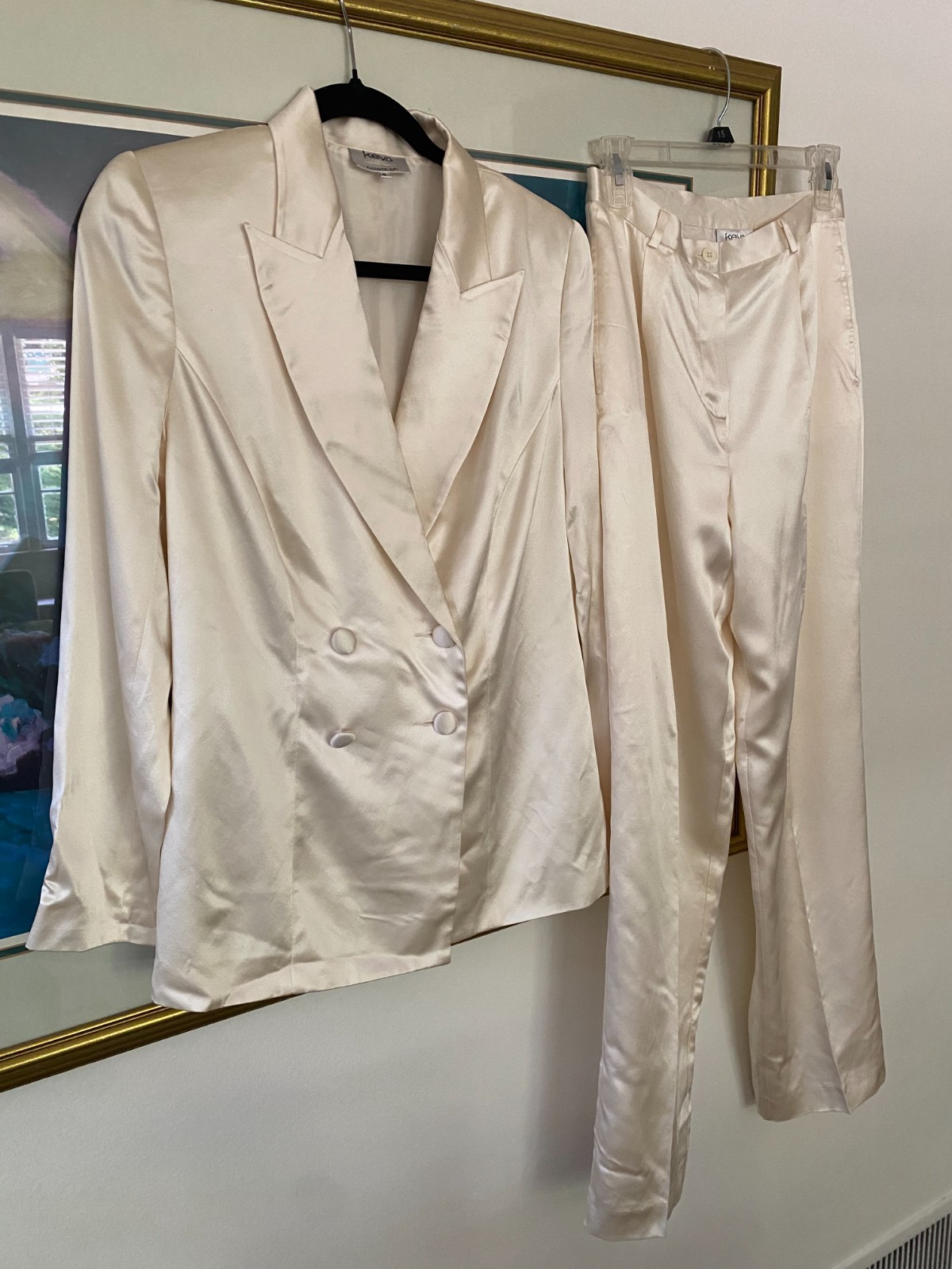 Vintage 1990s White 100% Silk Satin Pant Suit Minimalist Bianca Jagger 6