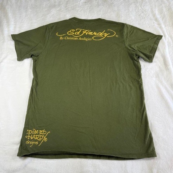 Ed Hardy green skull graphic top y2k vintage mcbling grunge skater