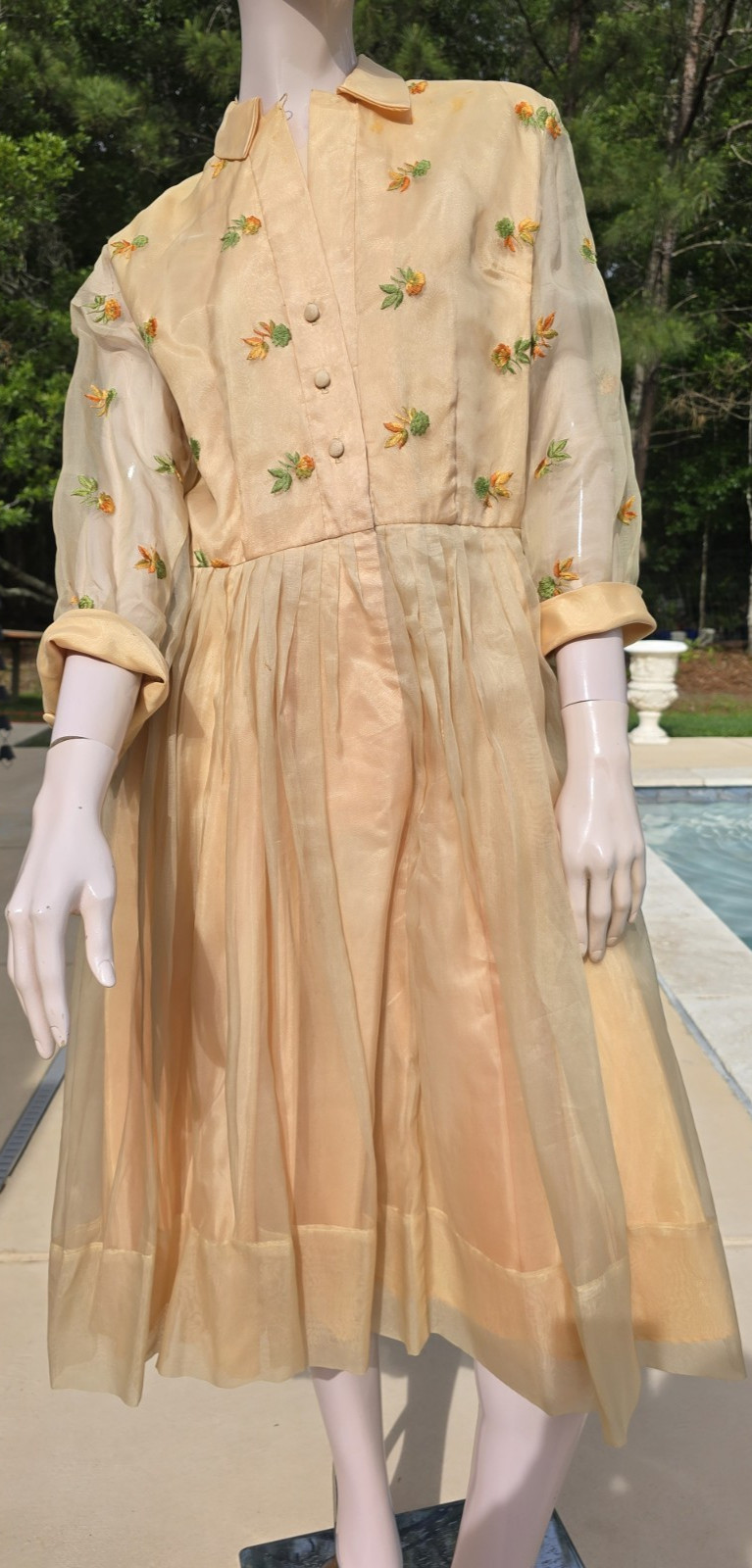 Vtg 1950s 60s Fit and Flair ILGWU Peach Orange Party Cocktail Dress Sz 15
