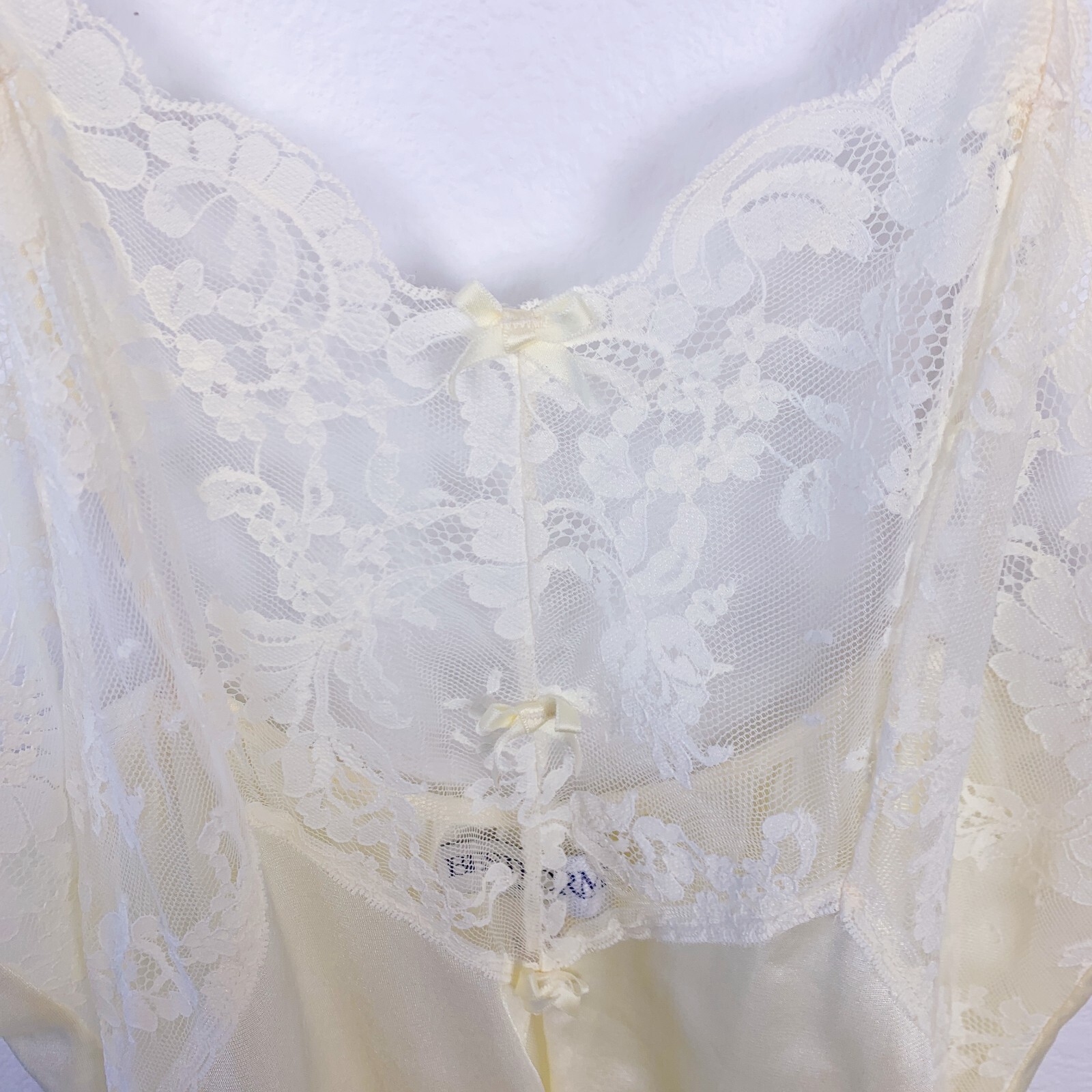Vintage Bestform Lingerie One Piece Lace Yellow Nightie Shirt Tank Top Small