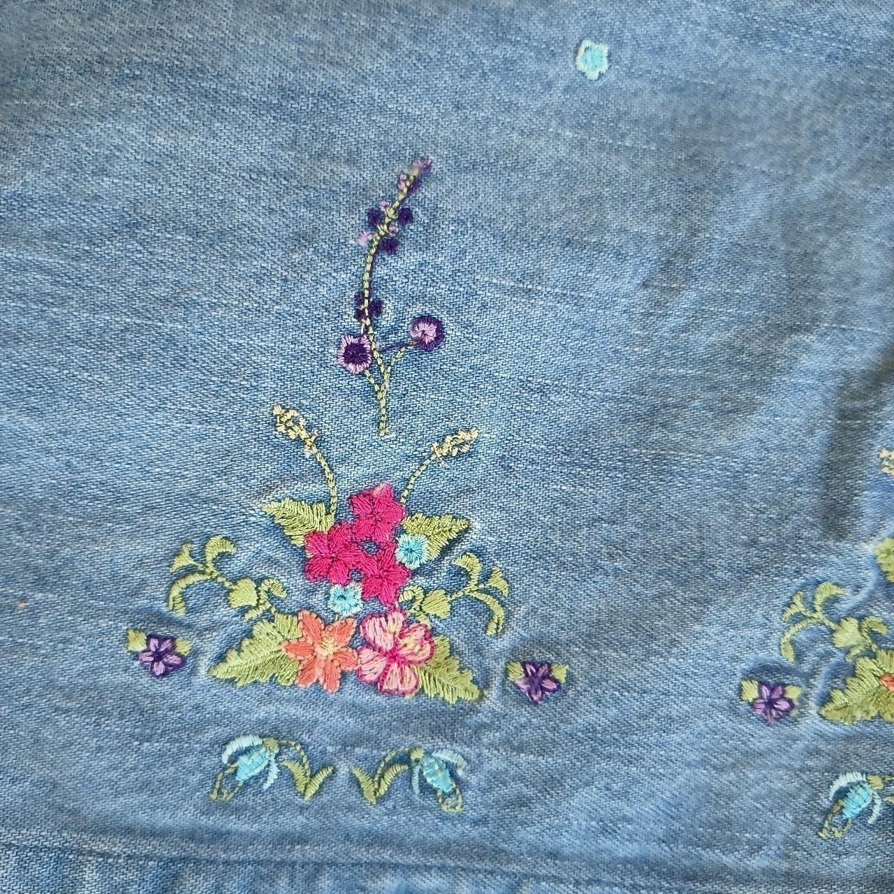 Vintage 90s Westbound Denim Skort Floral Embroidered 100% Cotton Size 18 Cottage