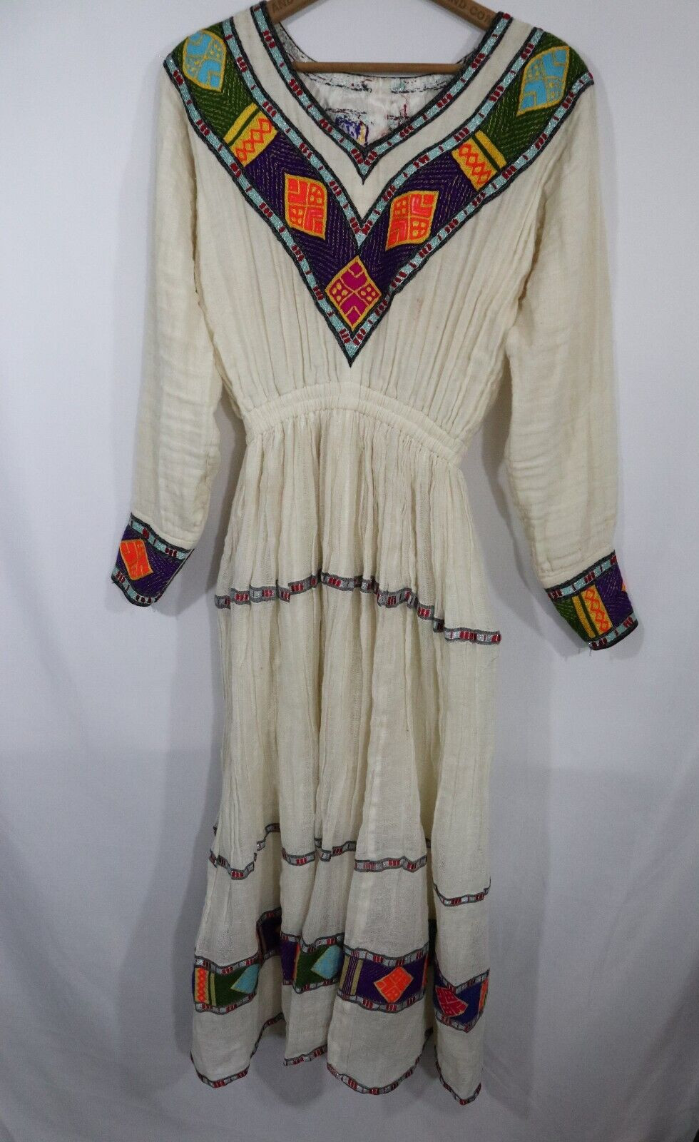 Vintage Cotton Gauze Hand Made Embroidered Ethiopian Coffee Ceremony Dress Boho