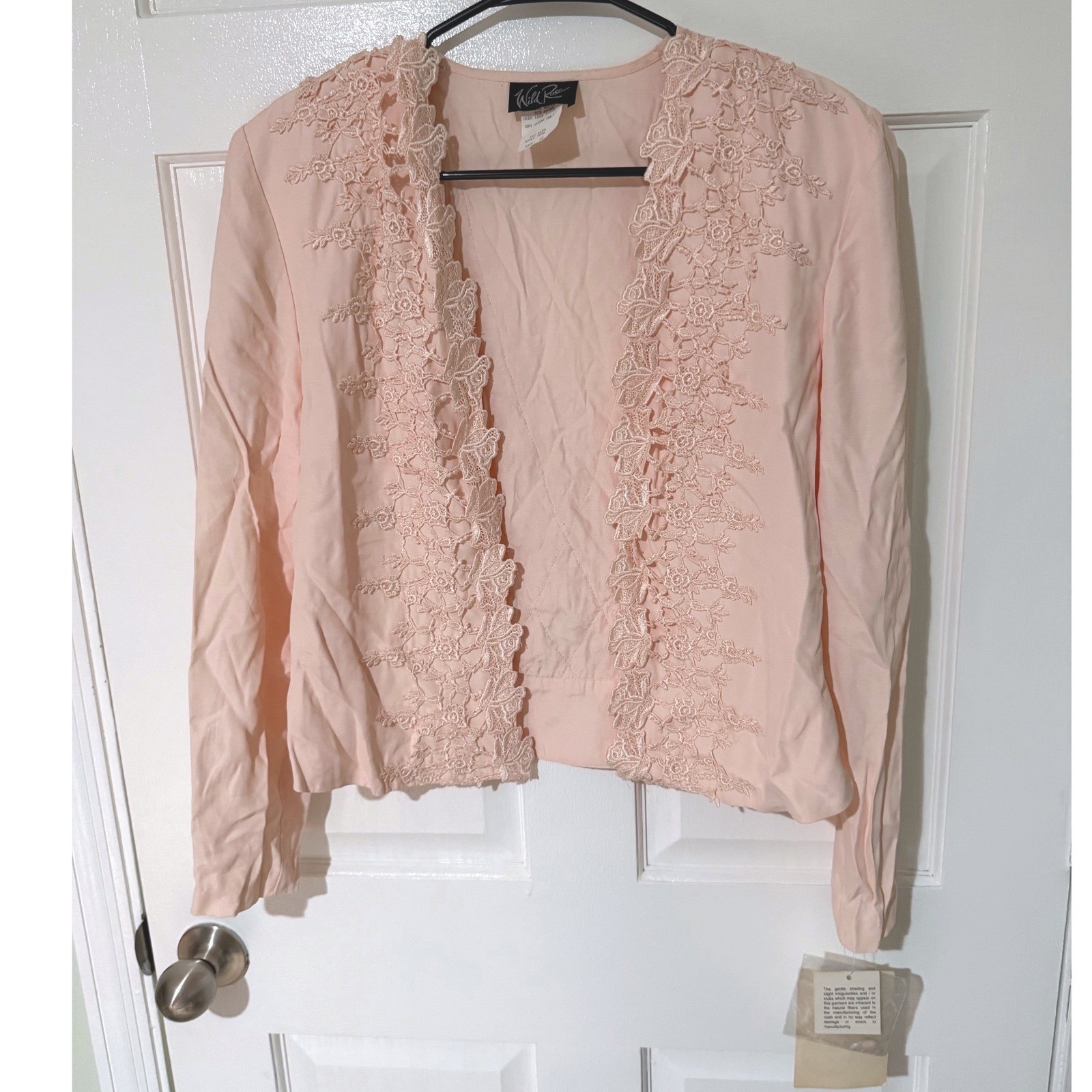 Wild Rose Vintage Peach Pink Lace Trim Bolero Jacket Open Front Size 12 NWT