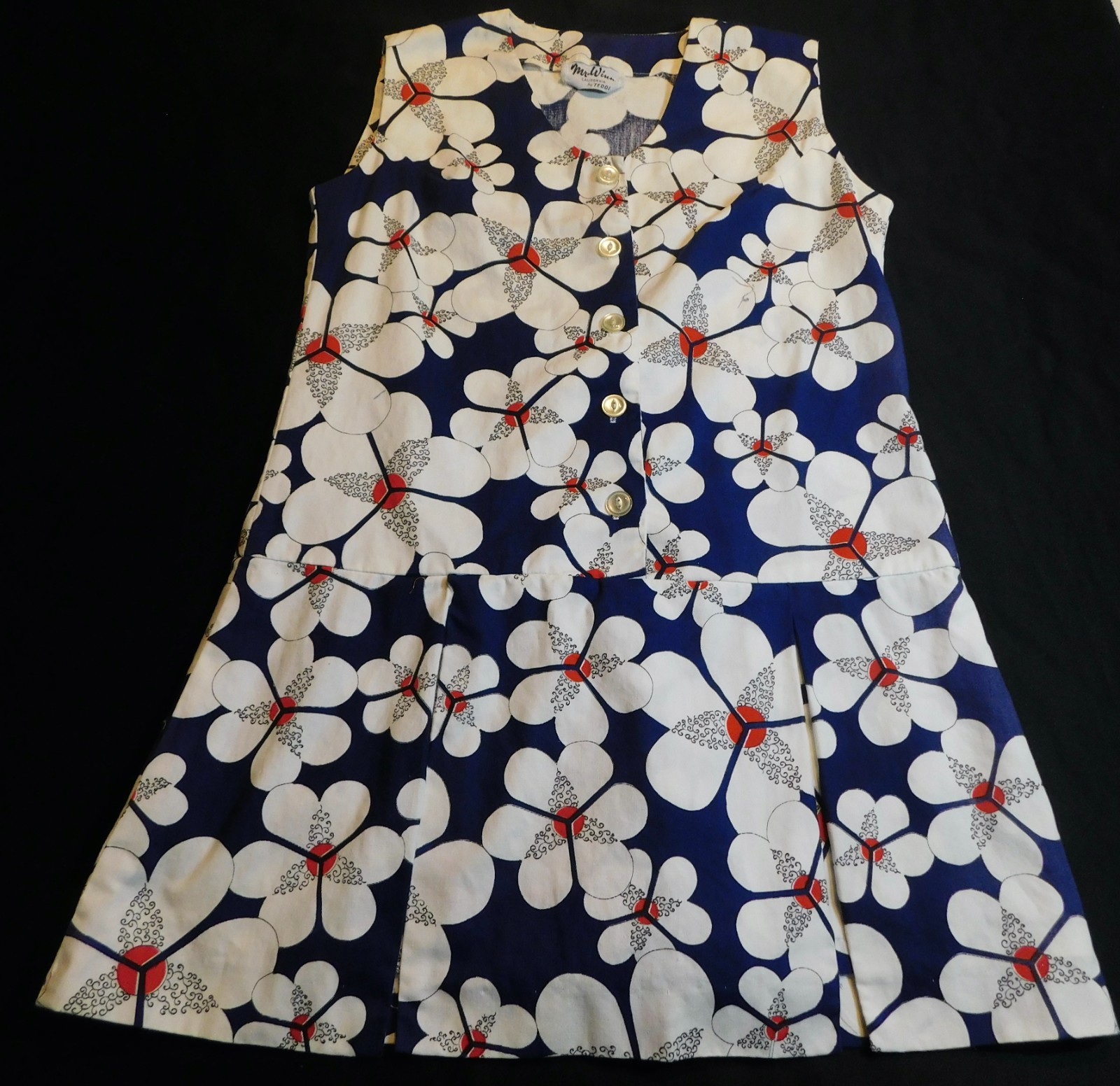 VTG 60s 70’s DRESS MINI JUMPER SKORT LARGE DAISY FLOWERS MOD GOGO GROOVY L