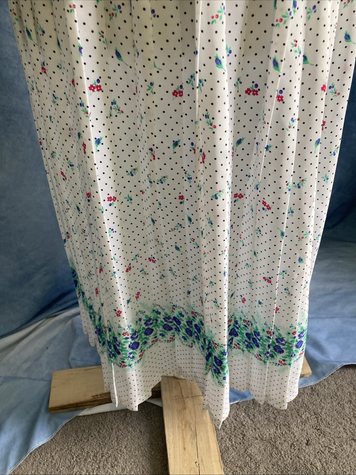 Vtg 80s Breli Union Made Midi Dress 16 Secretary Floral Polka Dot Pleated Sheer