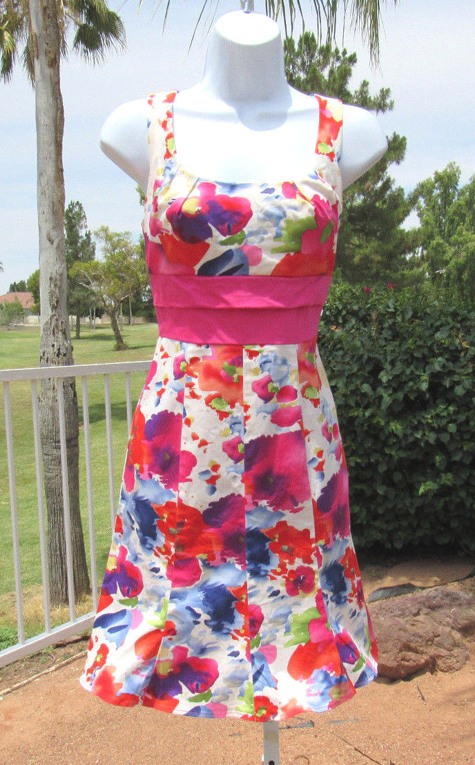 VINTAGE 1990s ALYN PAIGE FLORAL DRESS SIZE 7/8 COTTON SPANDEX LINED BUST