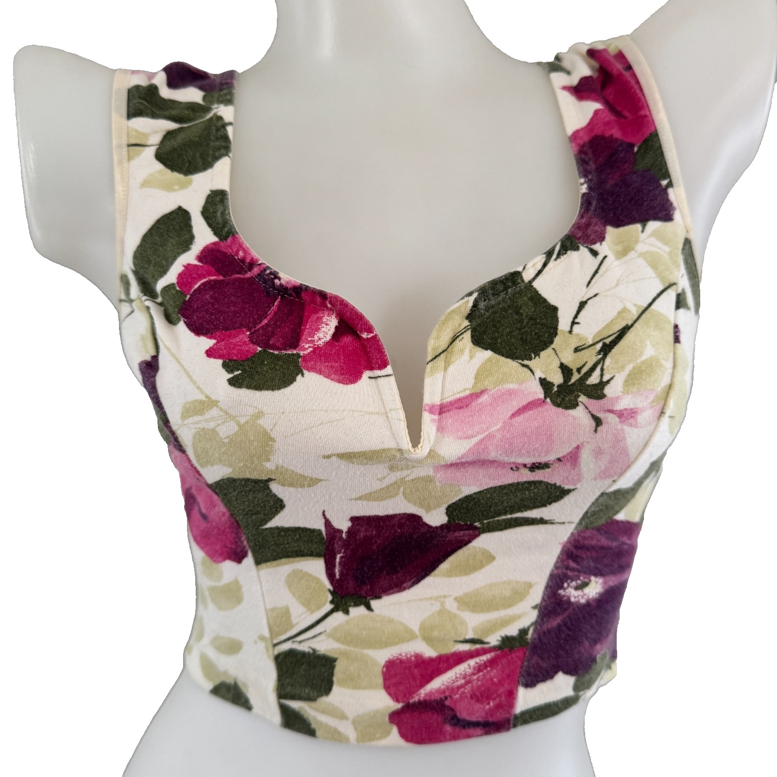 80s vtg JONES NEW YORK Intimates FLORAL Stretch Cotton Spandex CROP TOP Bra M