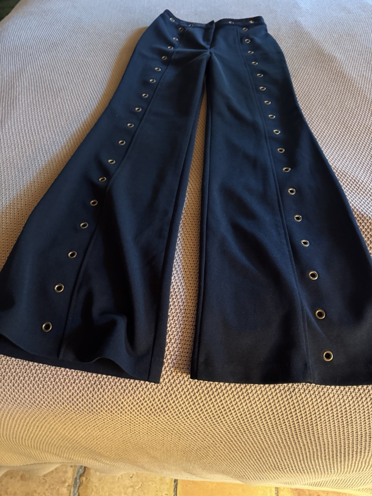 Vintage Fredricks Hollywood Black GROMMET pants S 9 Polyester 100% Metal Holes