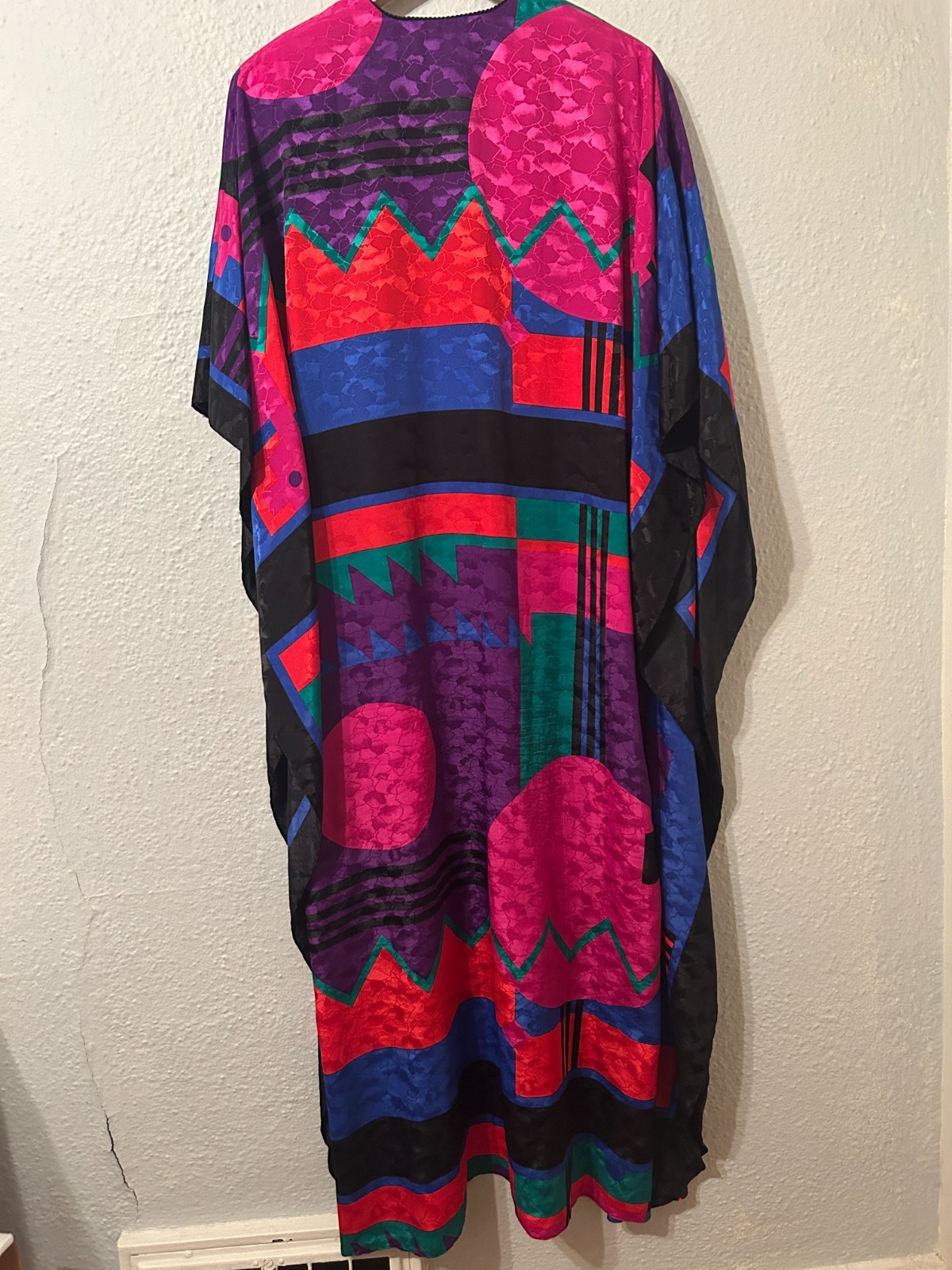 Vtg 80s Ruth Norman New York Colorful Caftan Dress Abstract Art To Wear One Size