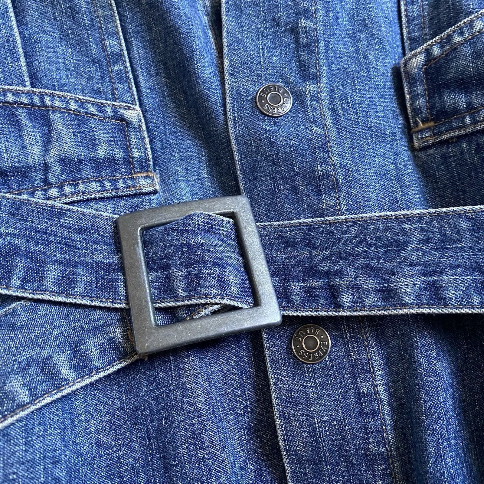 Express Bleus Belted Denim Jacket 100% Cotton Size S Y2K Utility Hong Kong VTG
