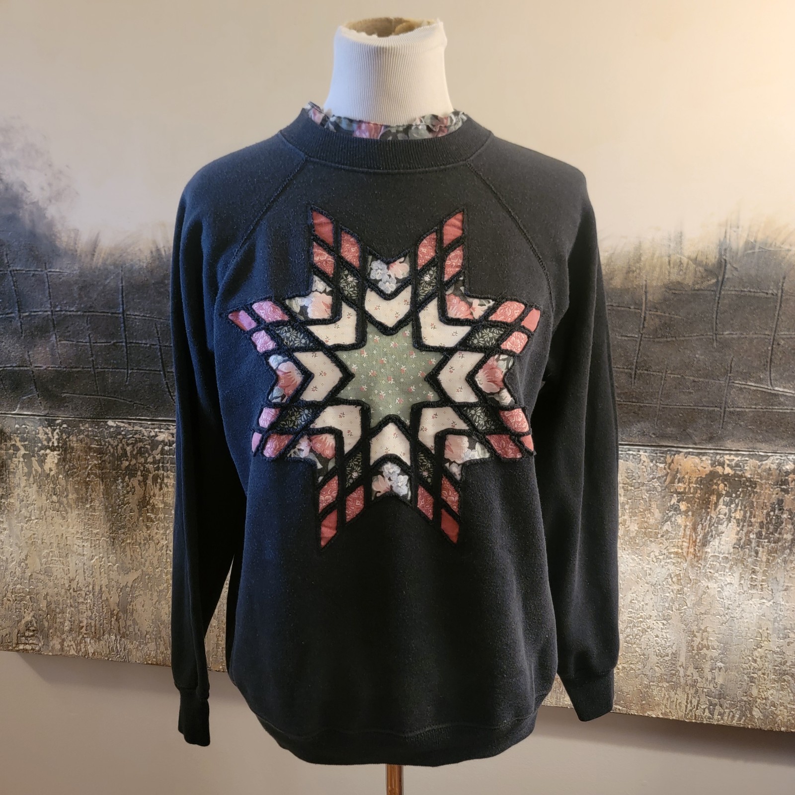 Hanes Vintage 80s Quilt Block Sweatshirt With Mathcing Collar