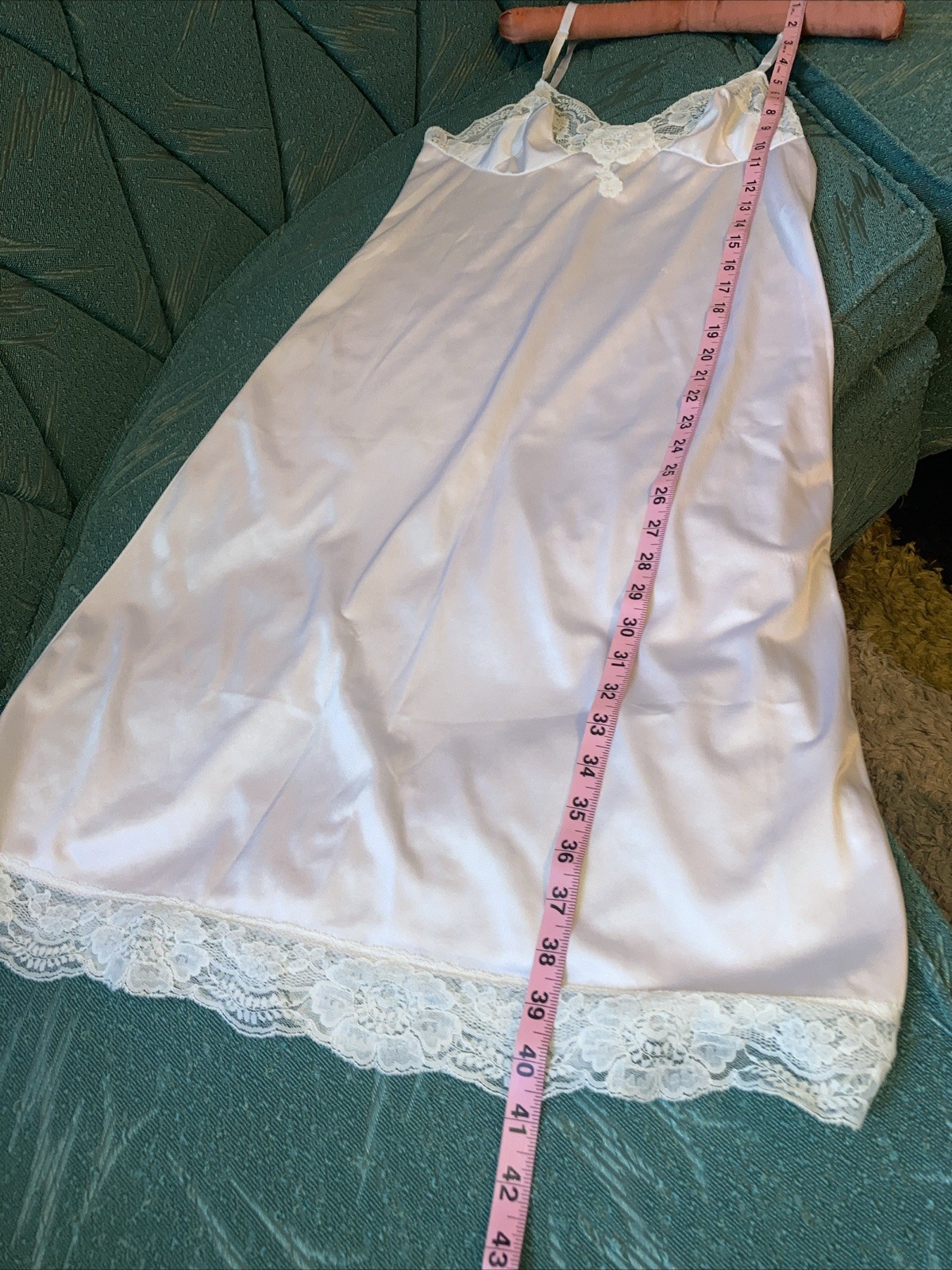 Vintage Kayser White Full Slip Size 34 T Tall White lace Trim Small