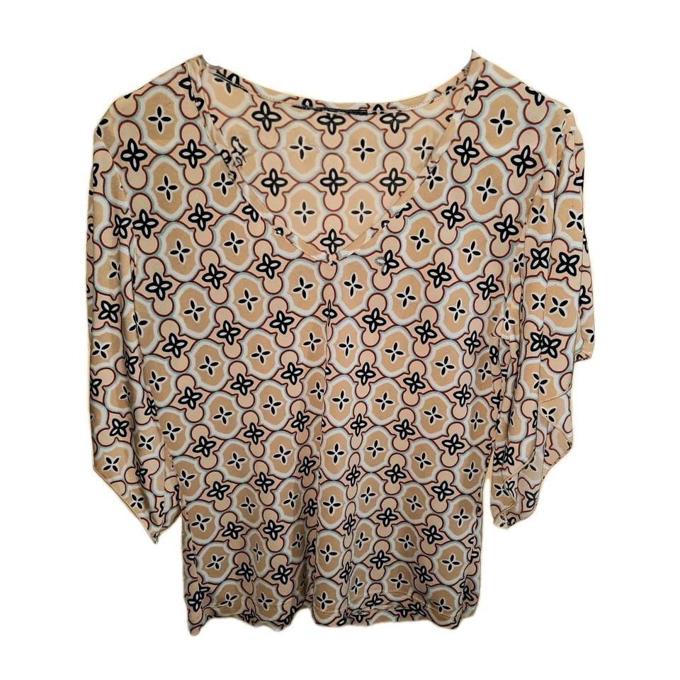 MEDIUM BEIGE & BLACK CASUAL BLOUSE in Polyester & Spandex