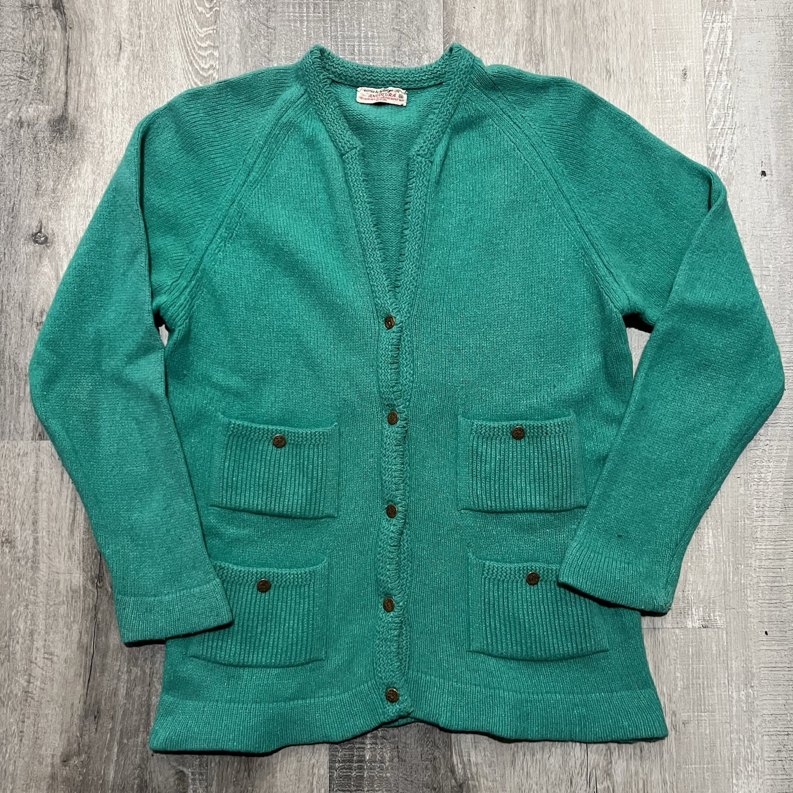 VTG 1950s GLASGO Lambswool Rabbit Hair Metal Button 4 Pocket Sweater Cardigan 36