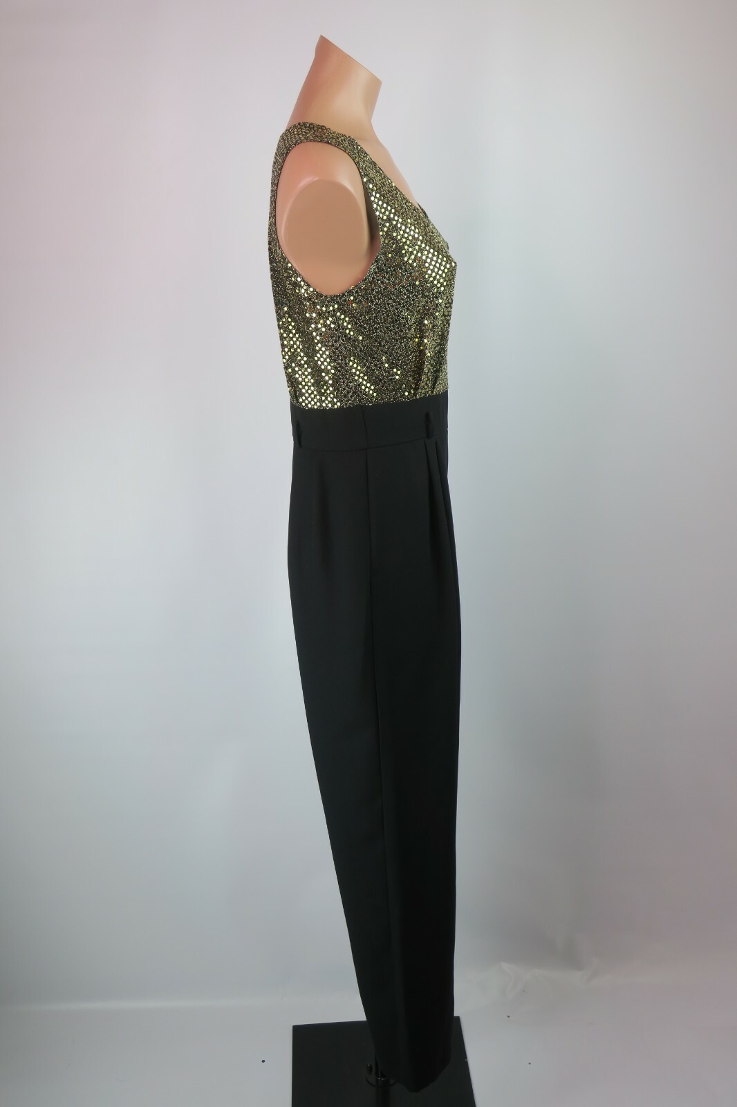 VTG 70s 80s Retro John Roberts Jumpsuit Disco Sequin Gold Black Romper sz 8P