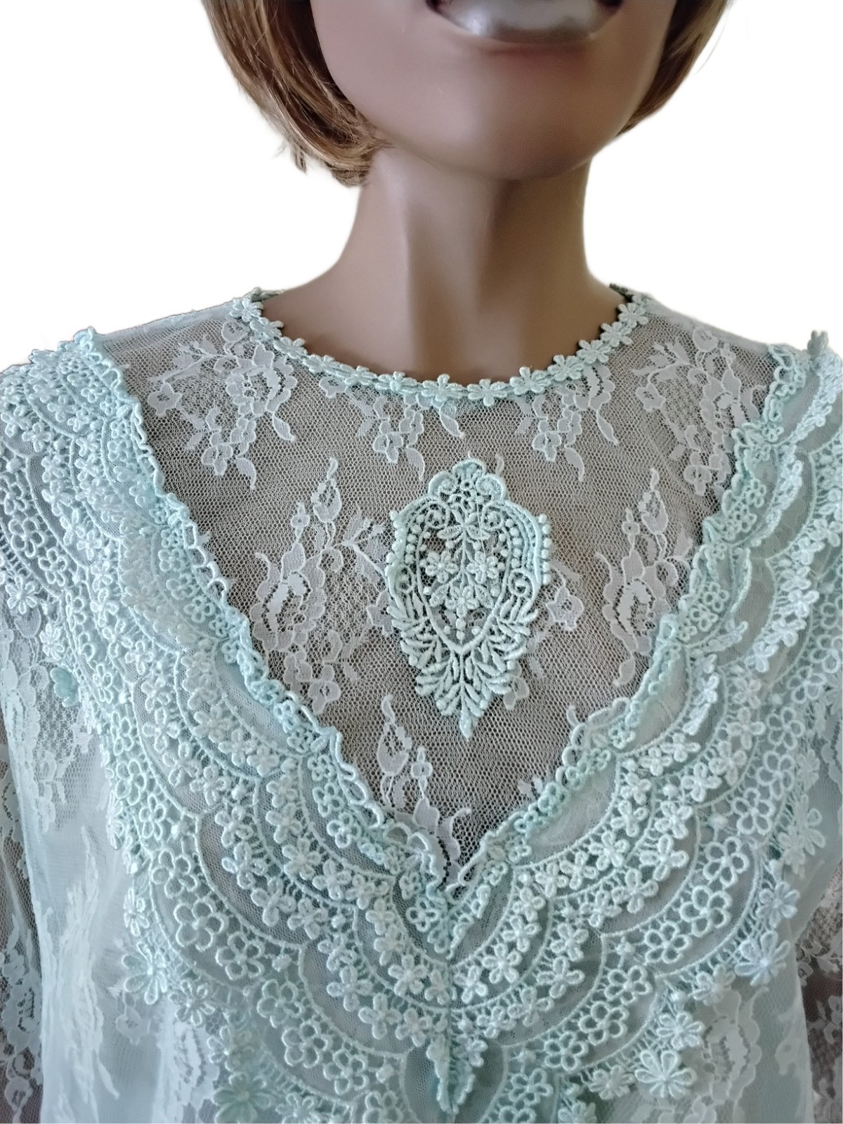 Vintage 1970s Samuel Scott Seafoam Green Lace 2-Piece Formal Dress Set 16W
