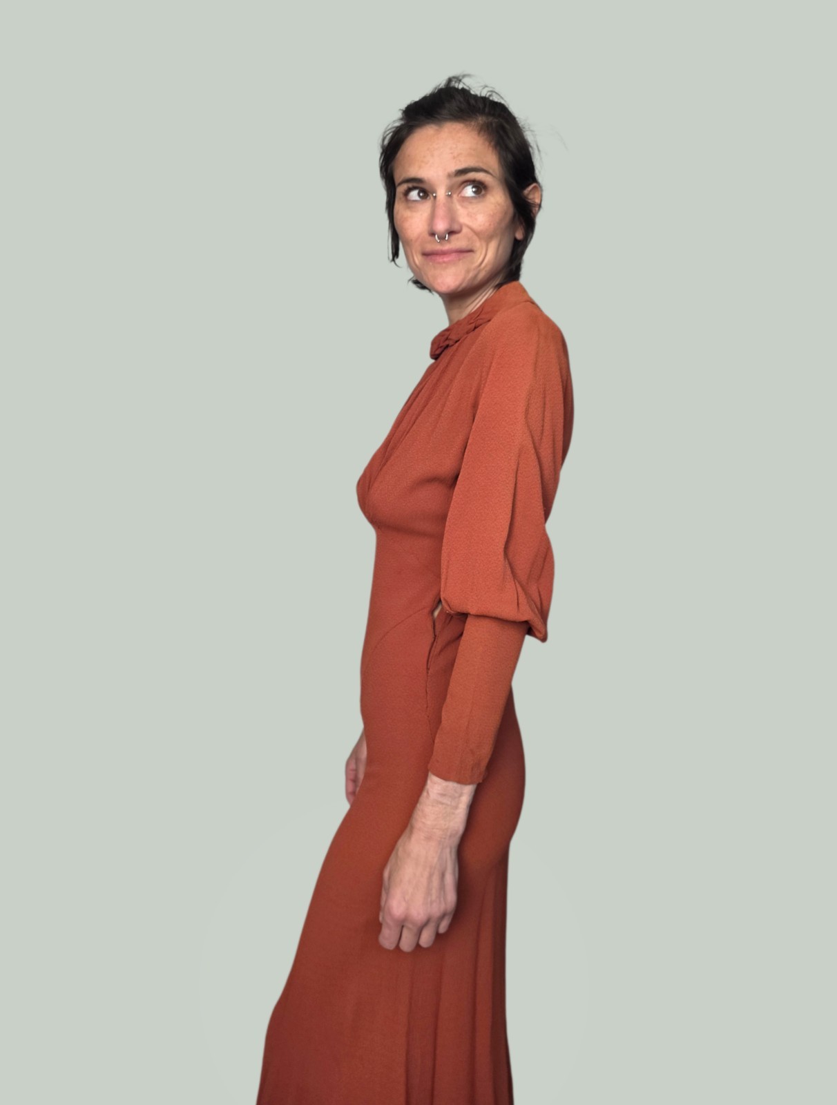 Authentic 1930s Rust Crepe Dress | Bias Cut Day Dress | Cinnamon Brown…