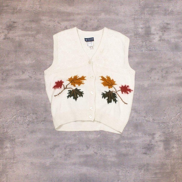 Vintage VTG 1980’s 80’s Pusur Leave Alpaca Wool Cream Sweater Vest