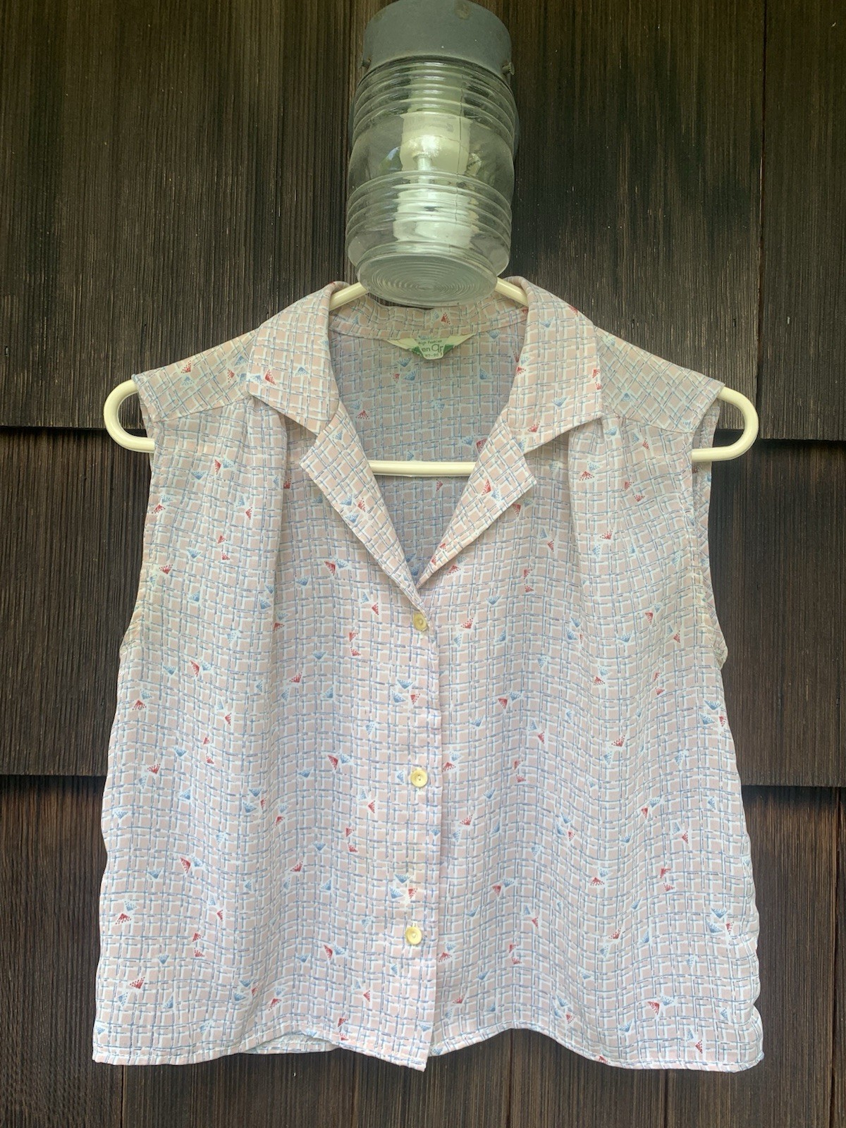 Vintage 80s New Wave Sleeveless Gauze Button Down Crop Summer Blouse Cotton S