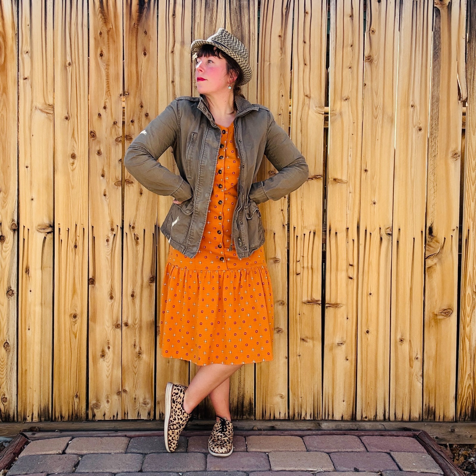 PRICE FIRM Vintage Dress 80s 90s DB Sport Orange Drop Waist Pleated Casual