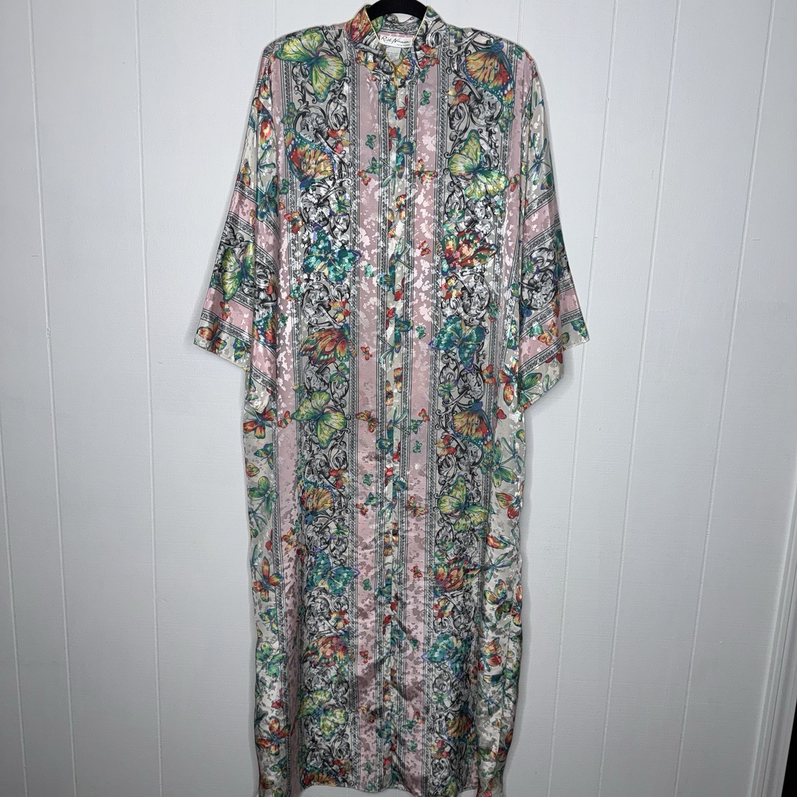Vintage Ruth Norman Women’s Caftan House Dress Whimsical Butterfly Iridescent XL