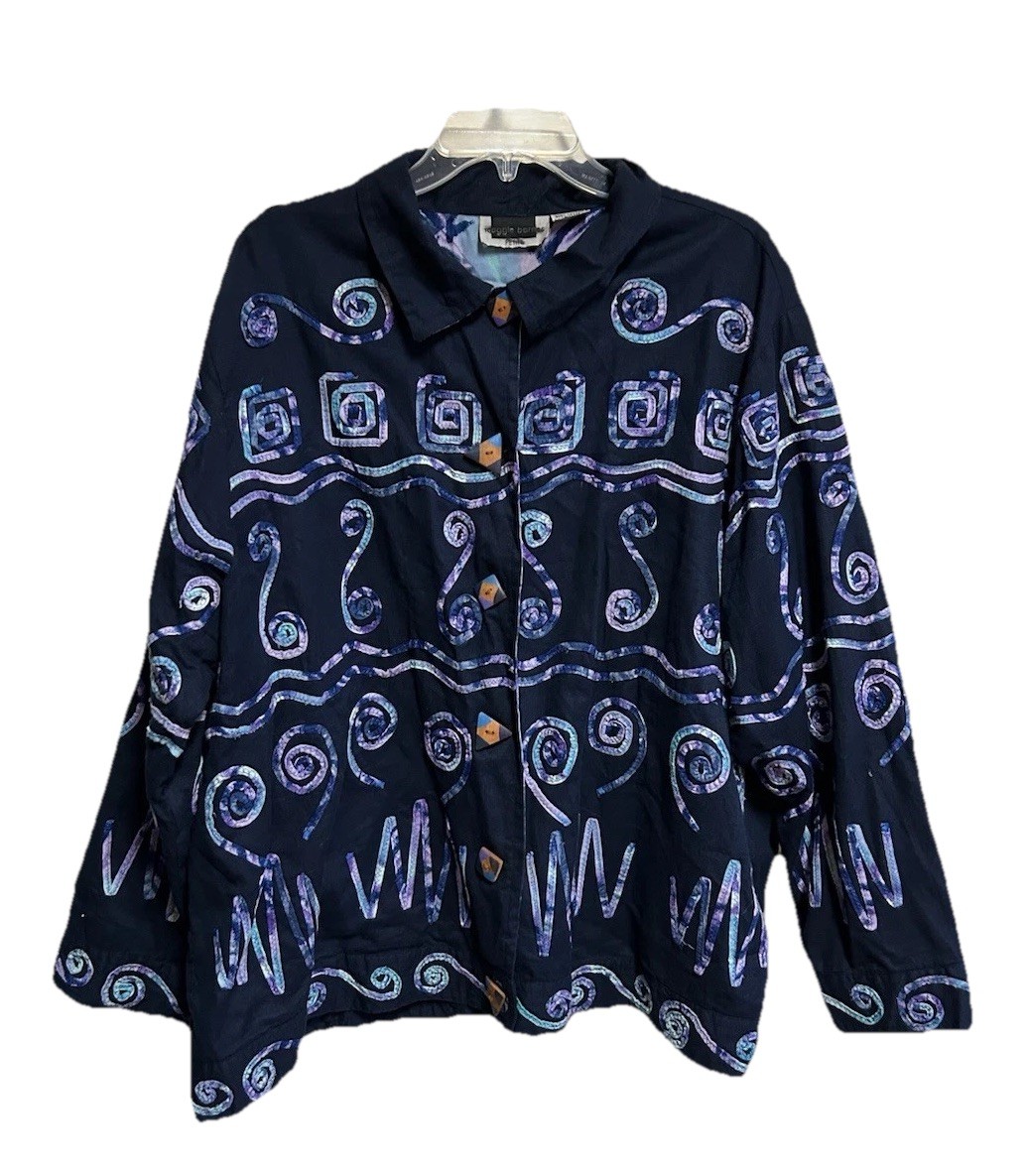 Maggie Barnes Petite Jacket Blazer Navy Blue Size 2X Lagenlook Artsy Vintage Y2K