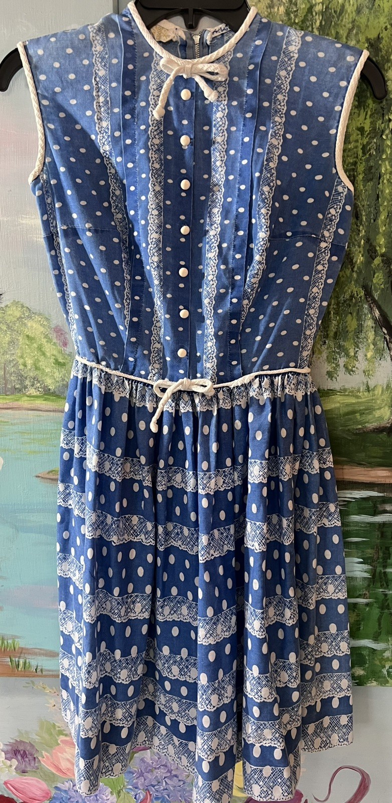Vintage 50’s Women’s Fashion Frocks Blue & White Print Dress Cottagecore Ohio