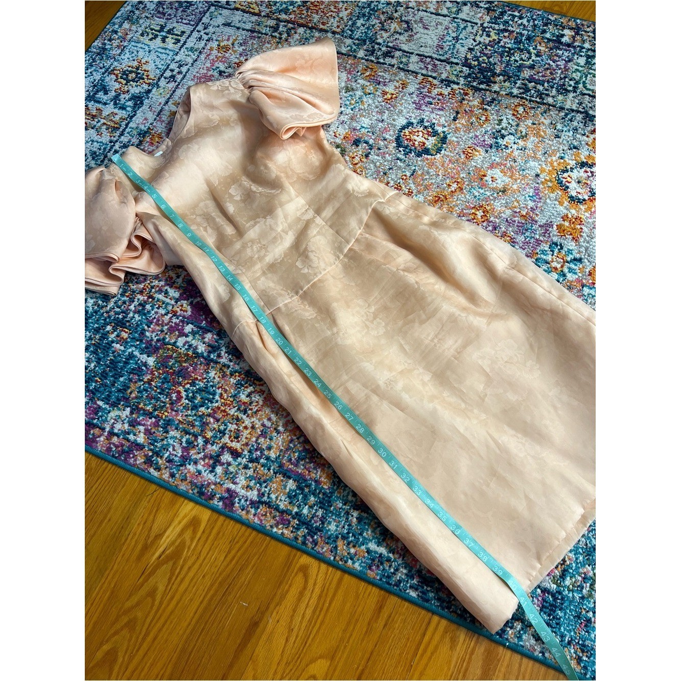 Vintage Morton Myles Silk Open back Peach Puff Sleeve Sheath Dress 10