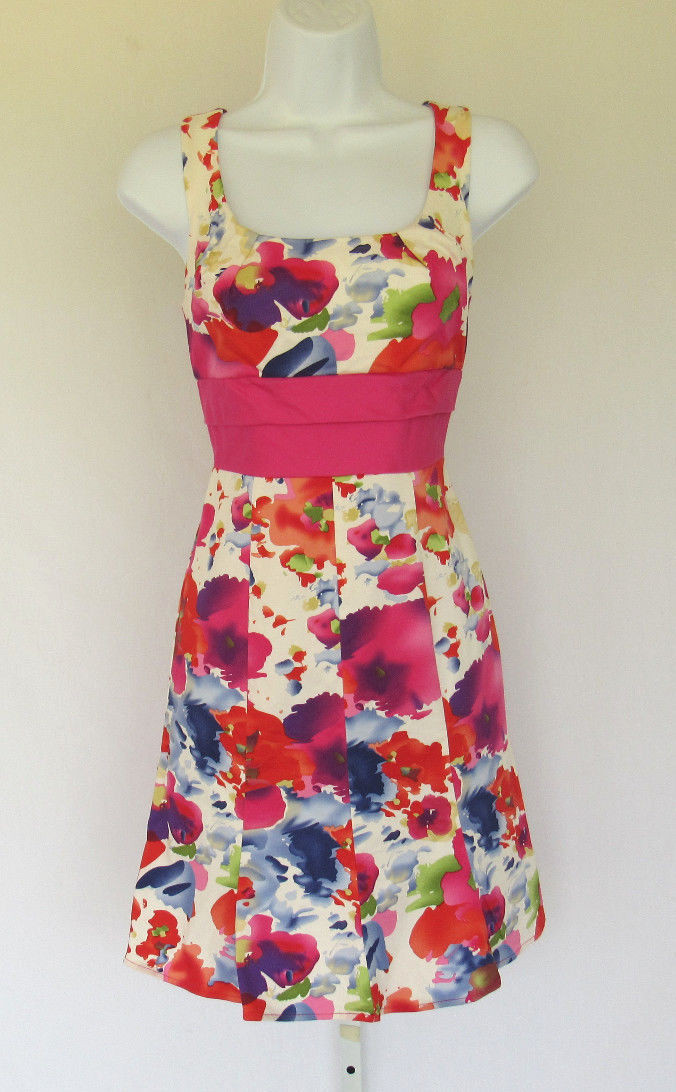 VINTAGE 1990s ALYN PAIGE FLORAL DRESS SIZE 7/8 COTTON SPANDEX LINED BUST