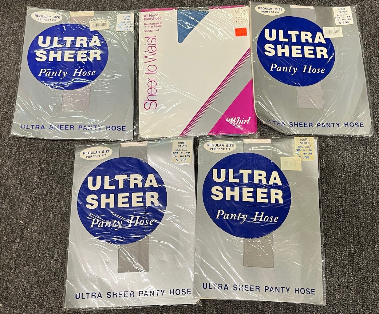 Vintage Pantyhose Ultra Sheer Set Of 5 Regular Blue & Silver