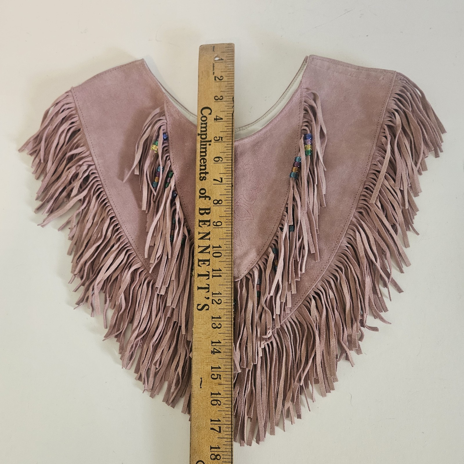 VTG Pioneer Wear Blush Pink Suede Leather Fringe Capelet Shaw Festive Wear USA