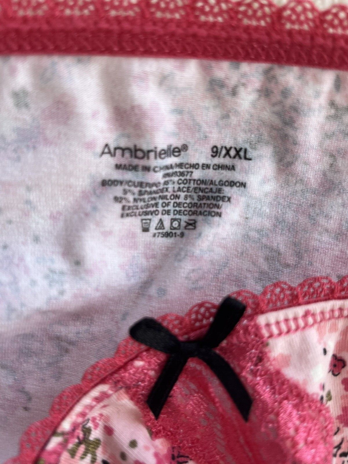 Sweet Ambrielle Pink Floral Cotton Plus Size Bikini Panties w/Lace Trim Sz 9/XXL