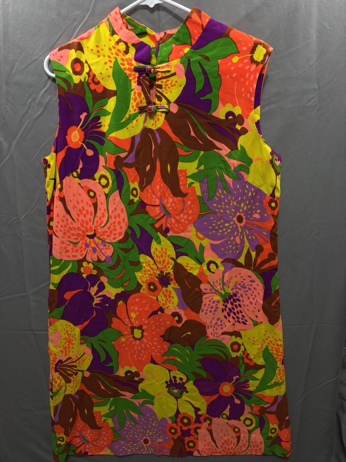 Vintage Sun Fashions of Hawaii Floral Dress Woven Cotton Bold Flowers Sleeveless