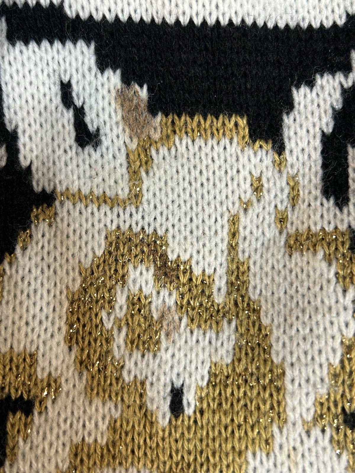 VTG Plus Size Sweater 90s GrandmaCore Black/White/Metallic GoldPullover 52”Chest