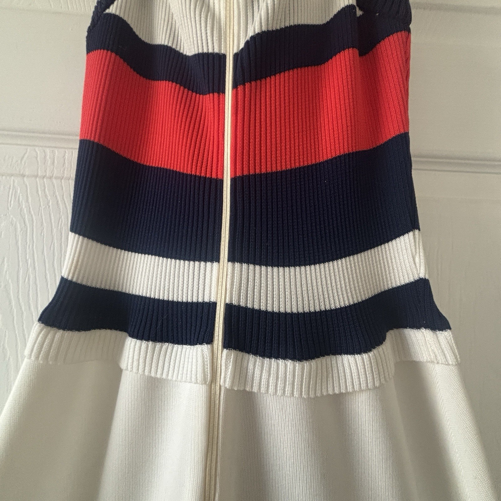 Vtg 70s Roncelli 5/6 Blue White Red Fit & Flare Maxi Dress Mod Retro w/ Scarf