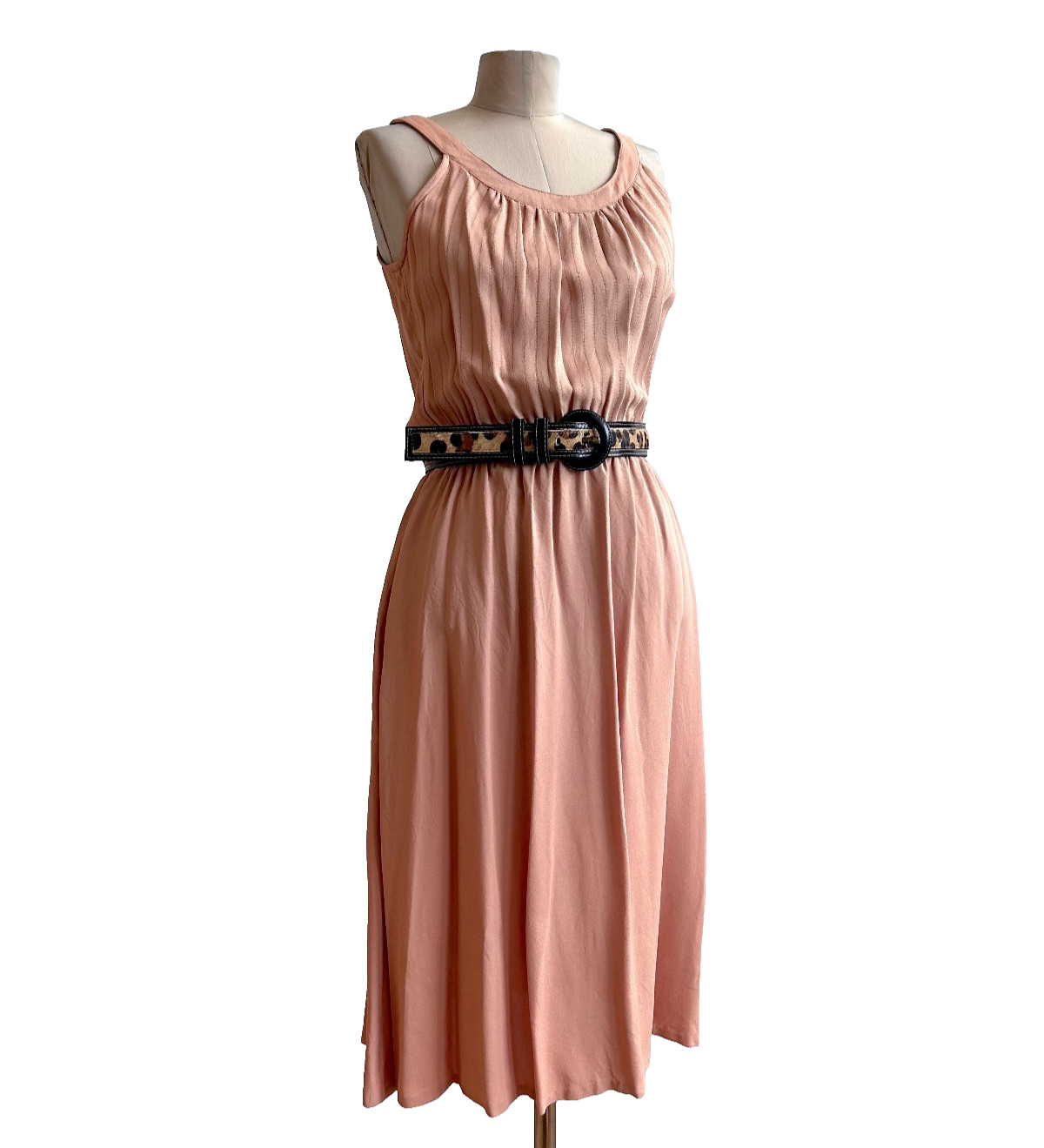 Vintage 1960s Nude Matte Crepe Dress sz S 4 6 Summer Maisel Chic Elastic Waist