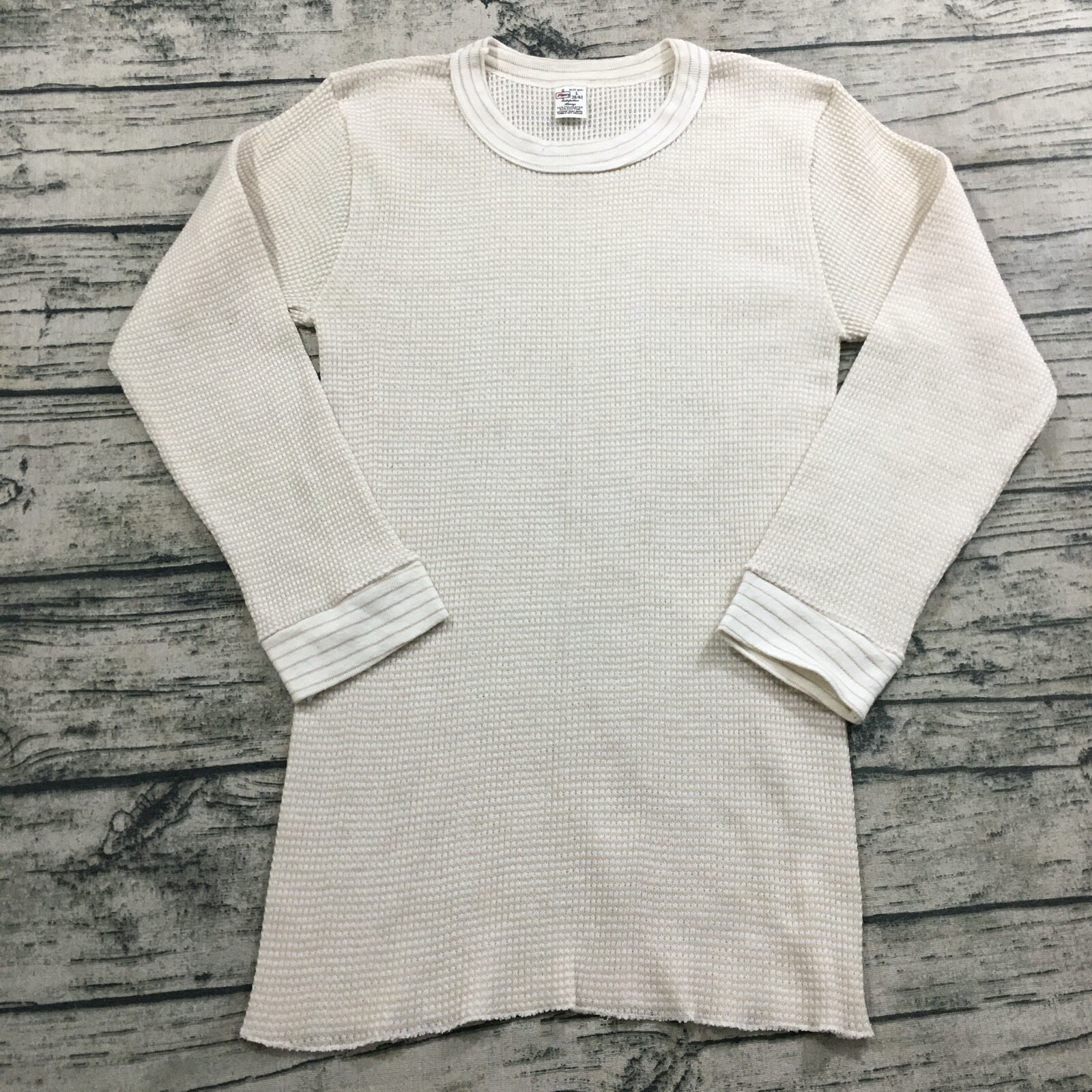 Kmart Womens Vtg 60s 70s Thermal Undershirt Base Layer Sz L Long Sleeve Knit
