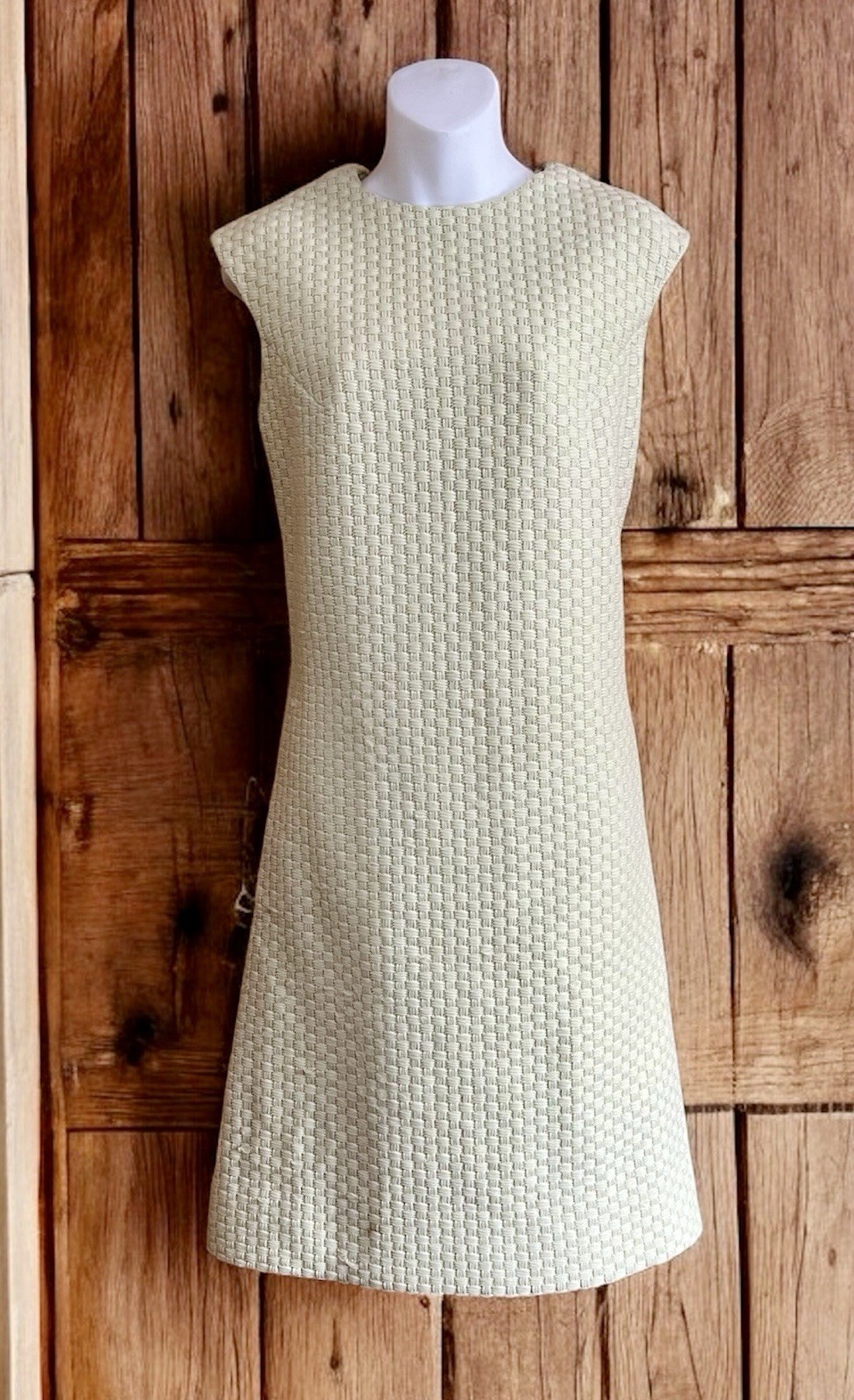 Vtg 1960 Ivan Frederics of California Texture Woven Fabric Sage Green MCM Dress