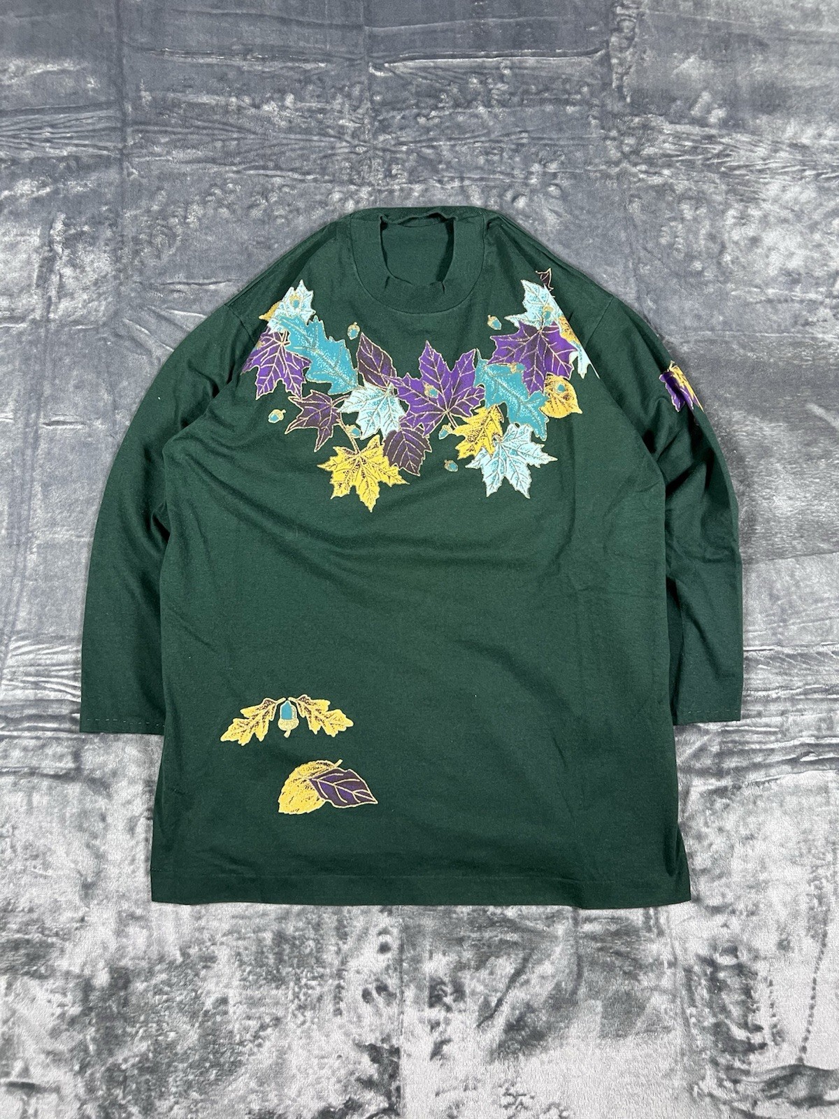 Vintage 90s Made In USA Women’s Floral Dark Green Long Sleeve Shirt