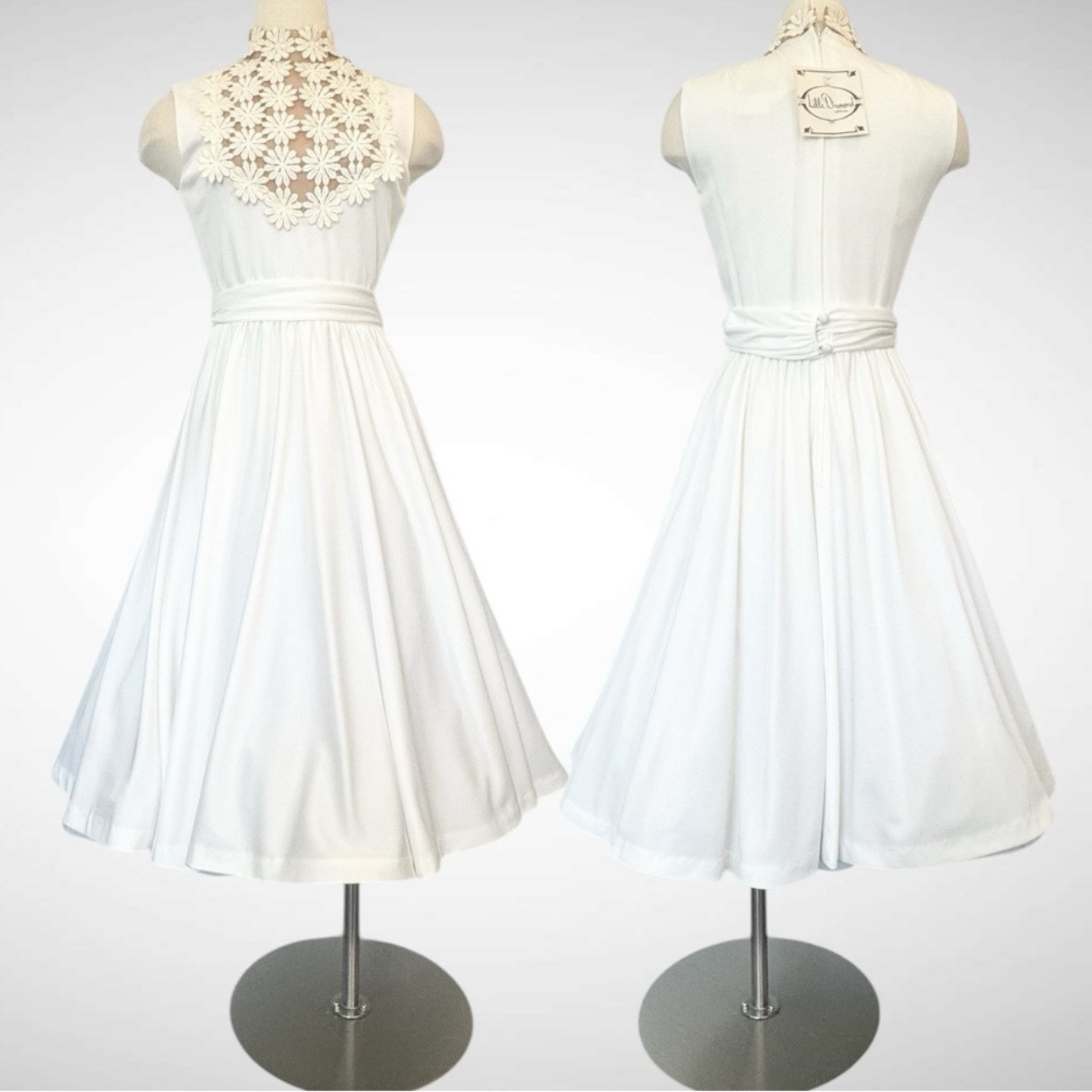 Vintage Lilli Diamond White Daisy Sheer Illusion NWT Deadstock 60s Midi Dress 10