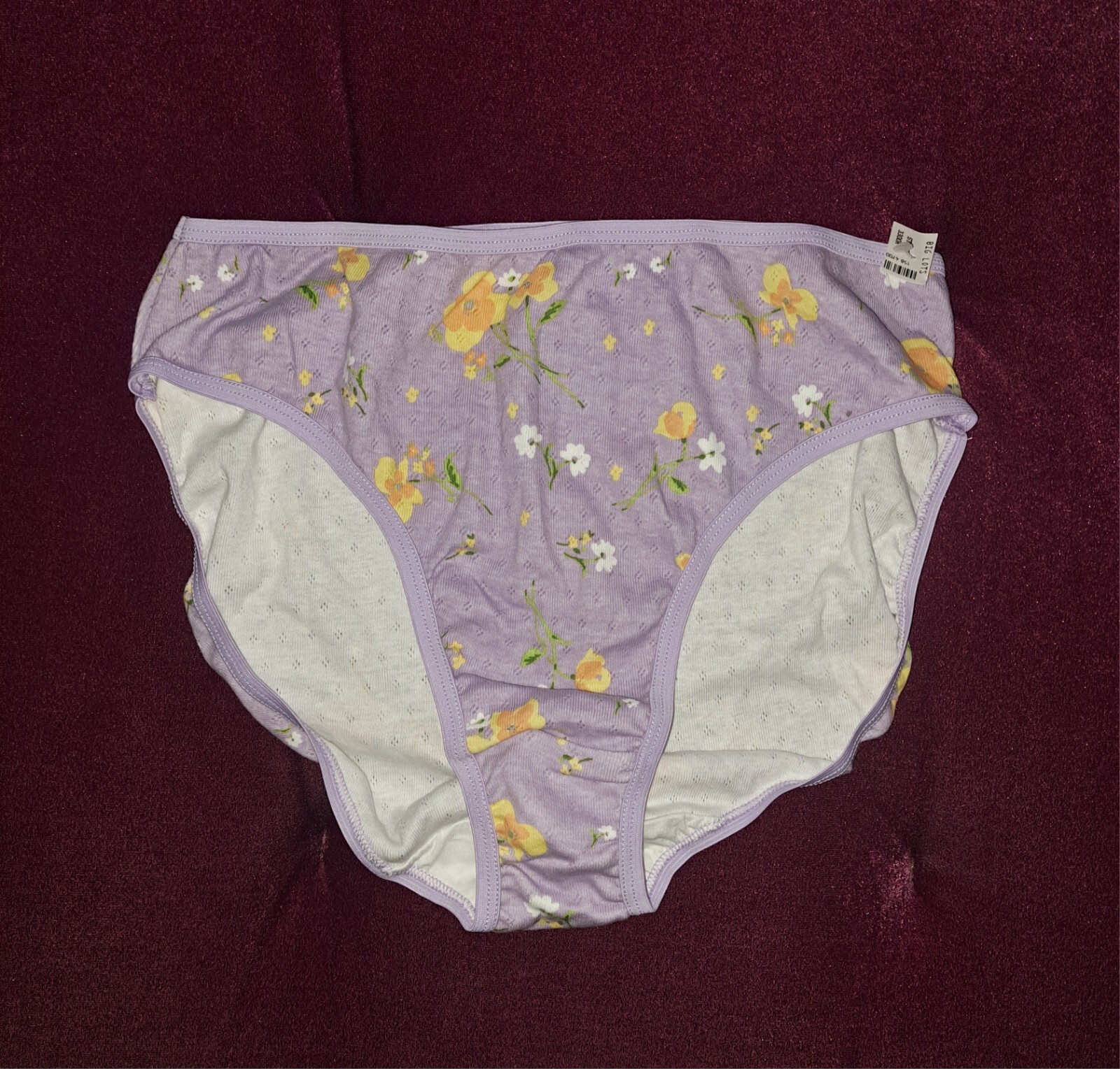 NWT Vtg 100% Cotton Panty Y2K Large Purple Floral Unbranded High Cut Stretchy