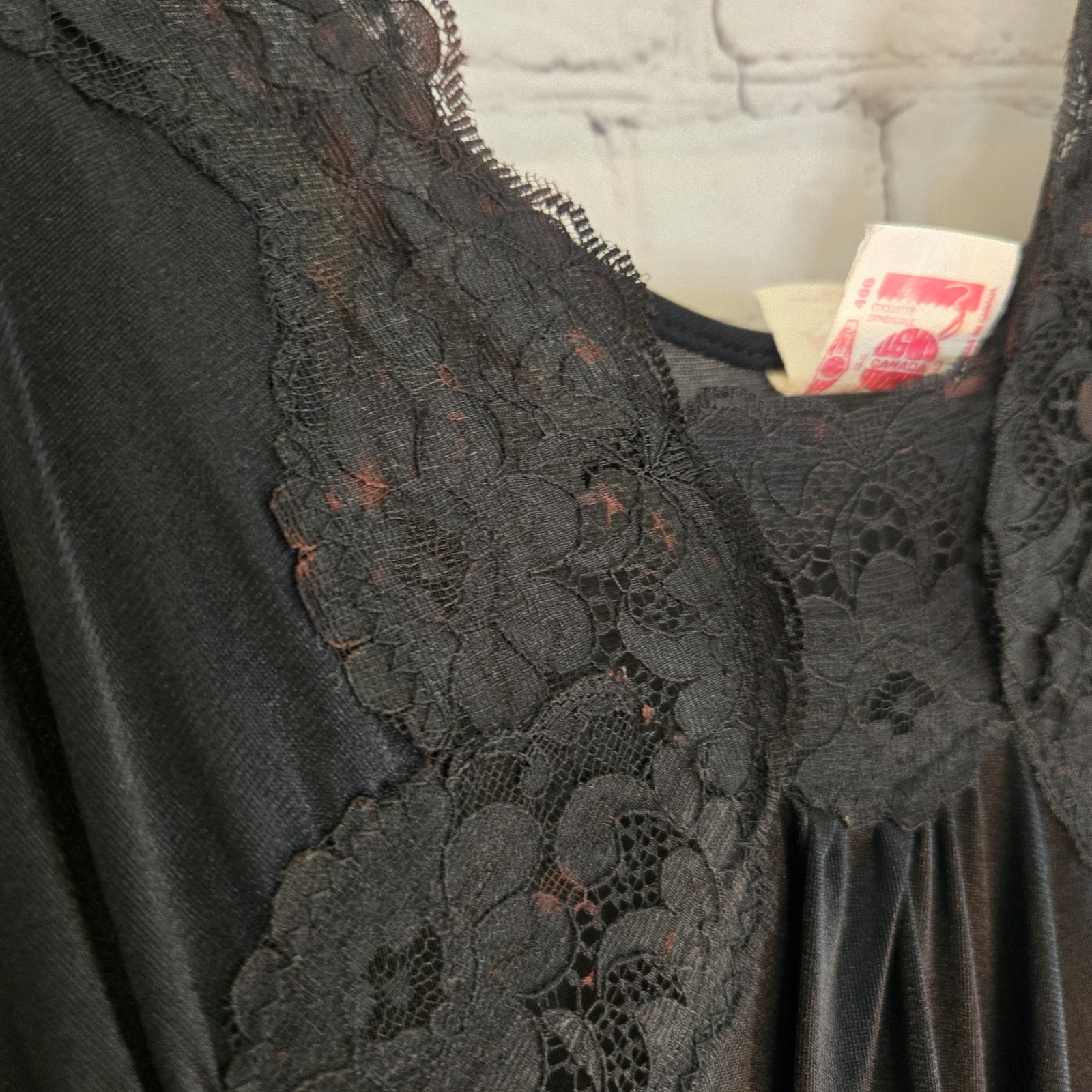 Vintage Made In Canada LovLee Full Sweep Black Lace Bodice Maxi Nightgown Medium