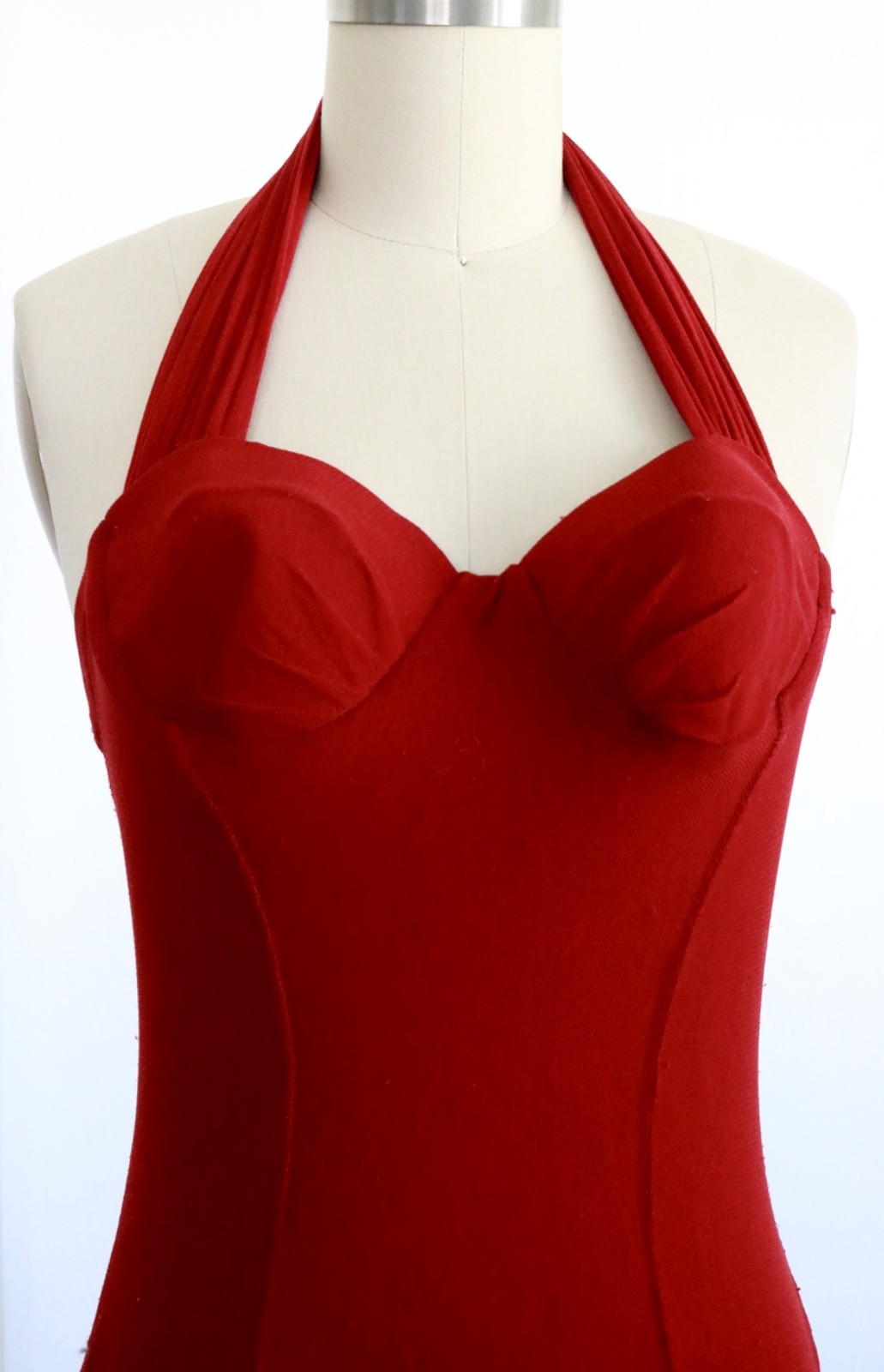 VTG Y2K USA Dark Red Mesh Dress Halter Neck Sz 1 Built In Bra Sexy Damaged READ