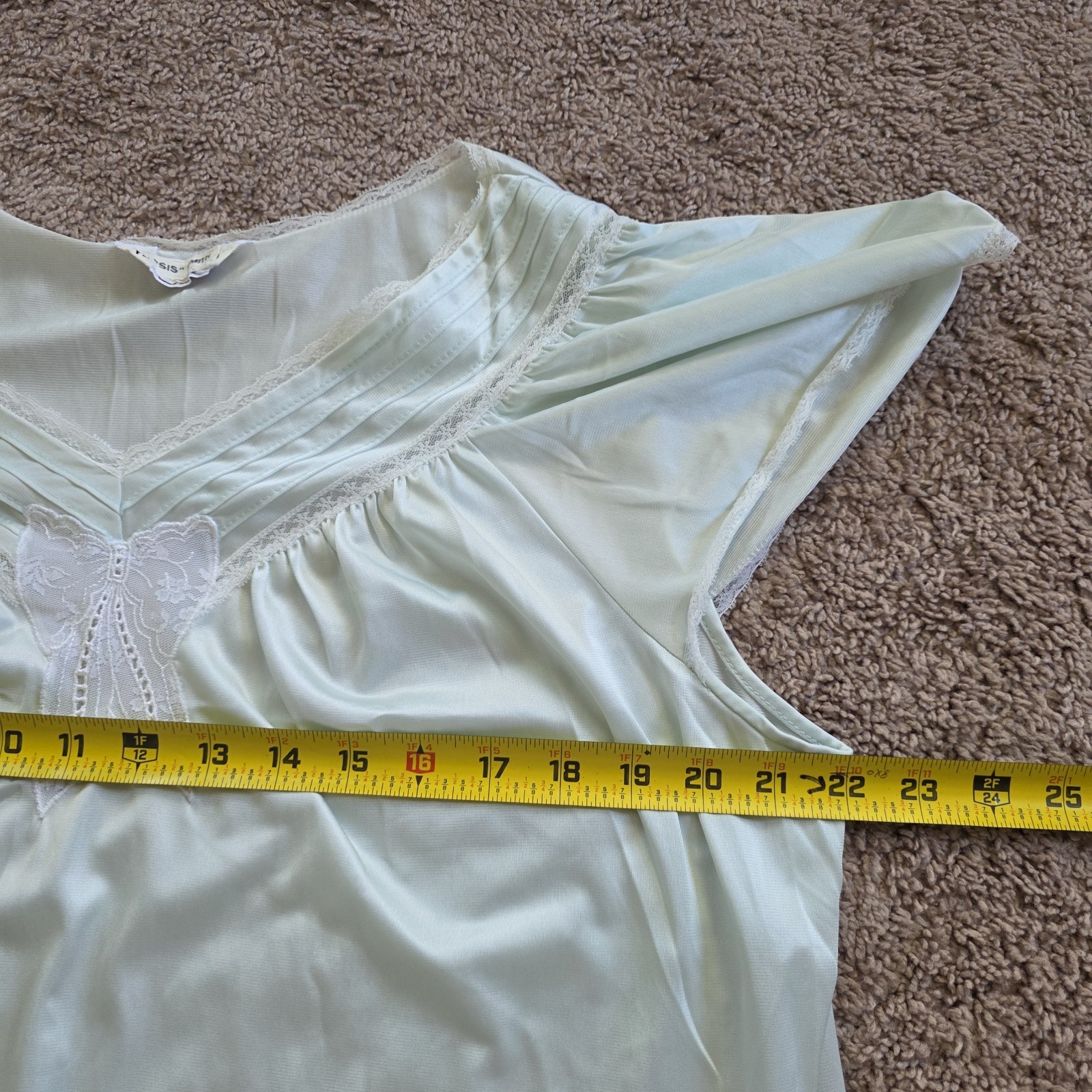 Vintage Babydoll Nightie Nylon Mint Sz XL Grandmacore House Dress Mumu Bow Lace