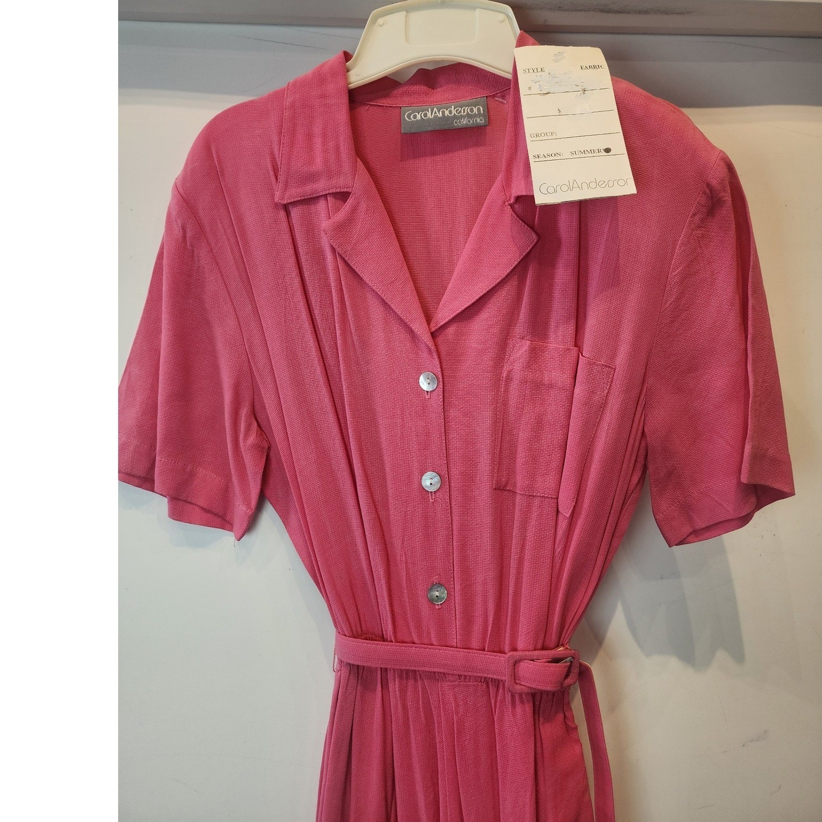 Vintage Carol Anderson California Pink Maxi Dress Summer 97 Belted Womens M NWT